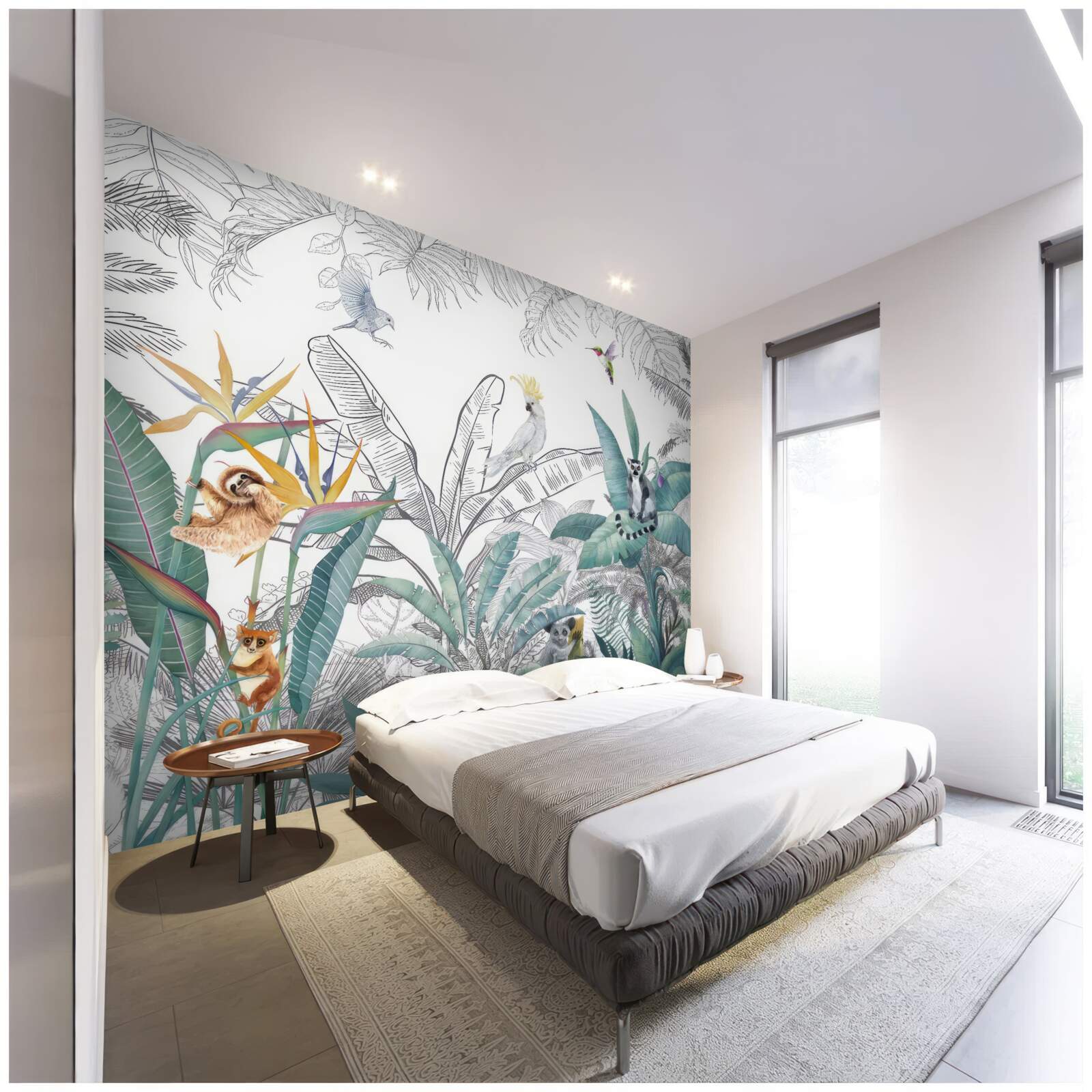 Fototapet păsări și animale pe o varietate de frunze