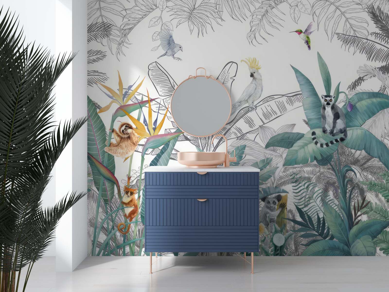 Fototapet păsări și animale pe o varietate de frunze