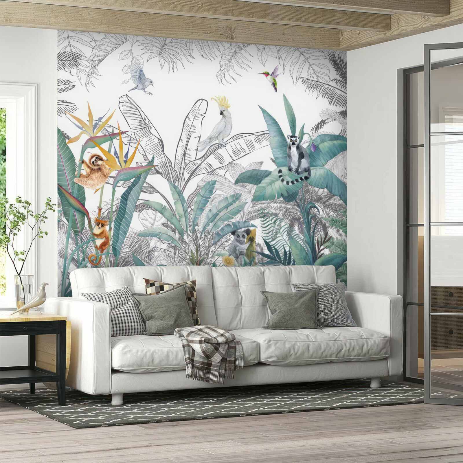 Fototapet păsări și animale pe o varietate de frunze