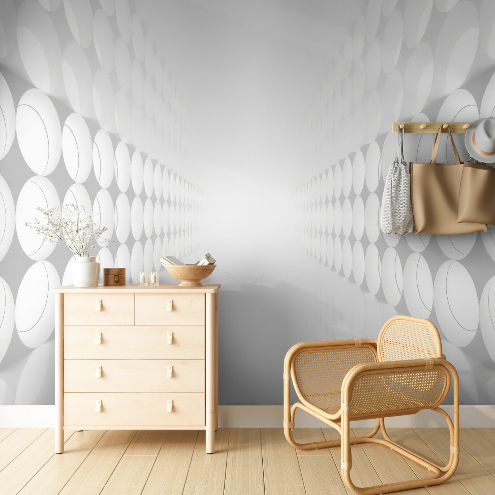 Fototapet tunelul este alb, cu iluminare la capăt