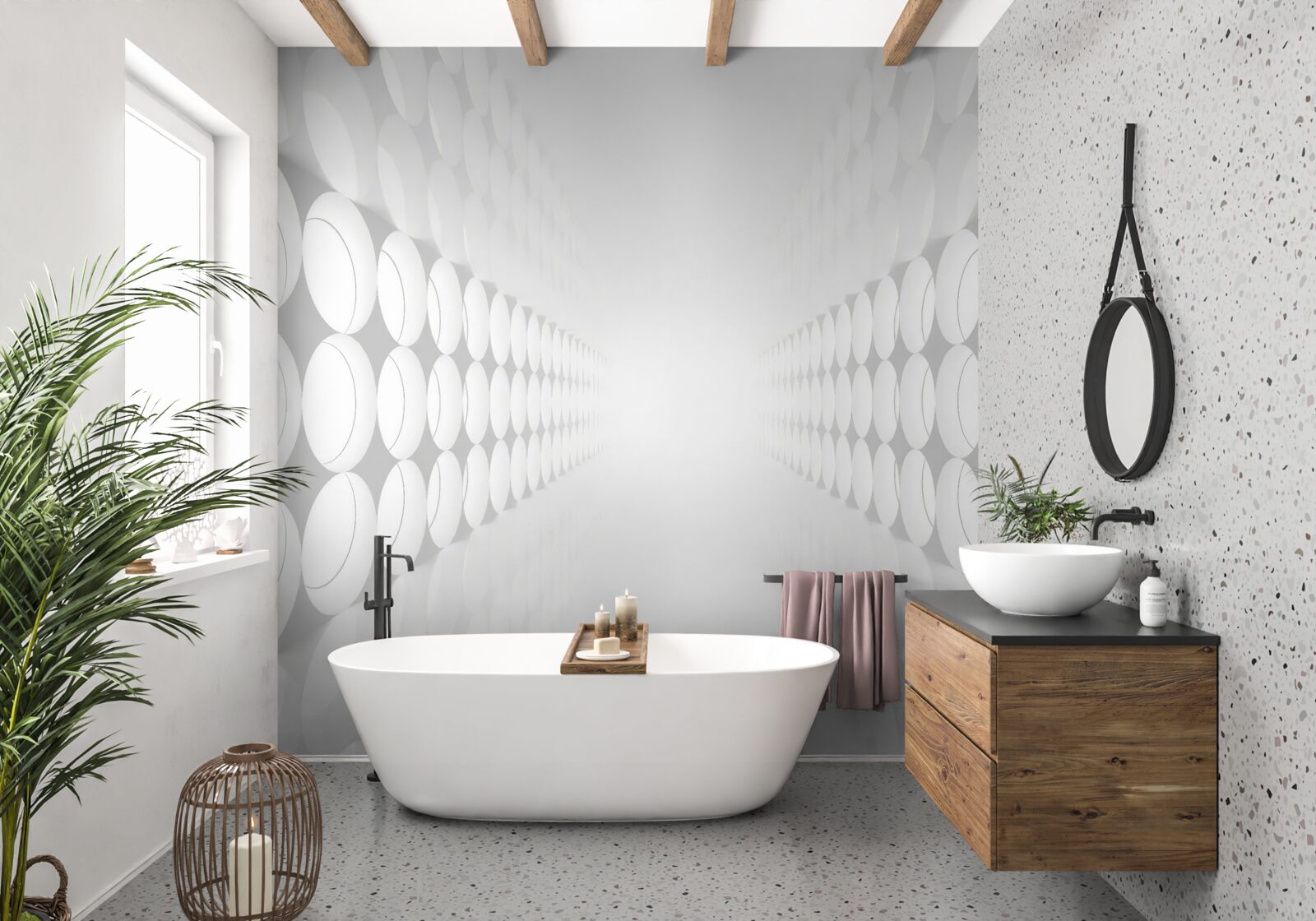 Fototapet tunelul este alb, cu iluminare la capăt