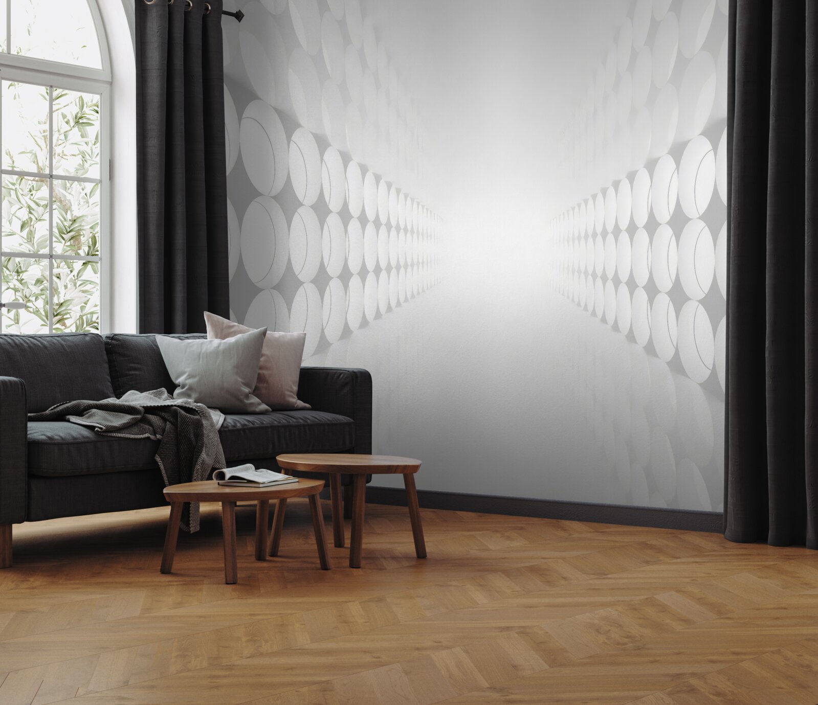 Fototapet tunelul este alb, cu iluminare la capăt