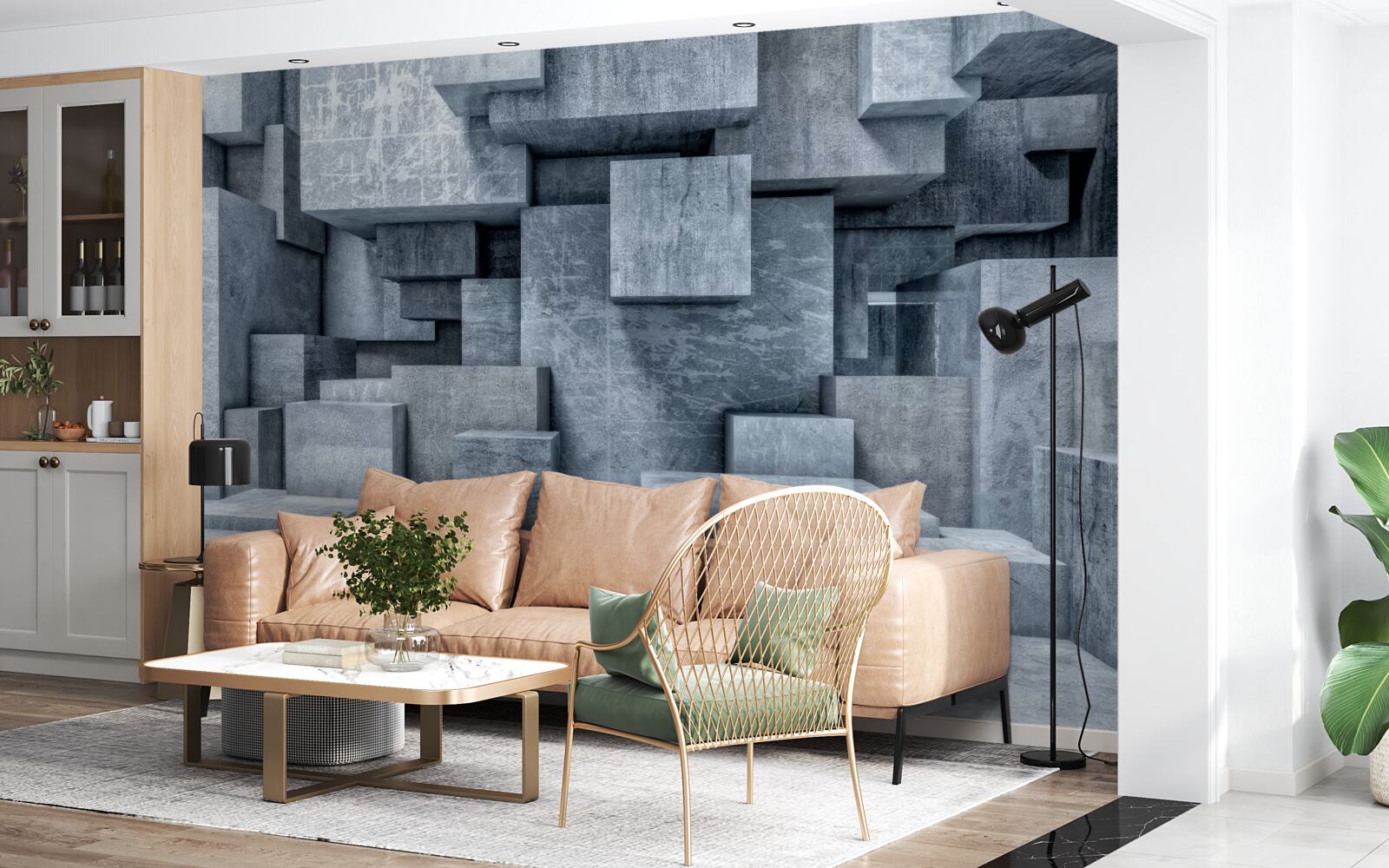 Fototapet cuburi gri tridimensionale