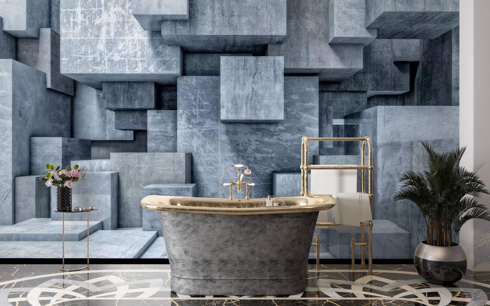 Fototapet cuburi gri tridimensionale