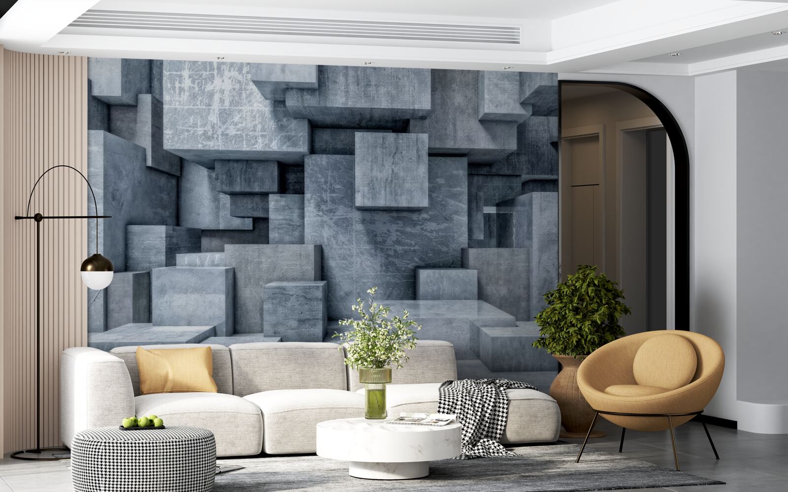 Fototapet cuburi gri tridimensionale