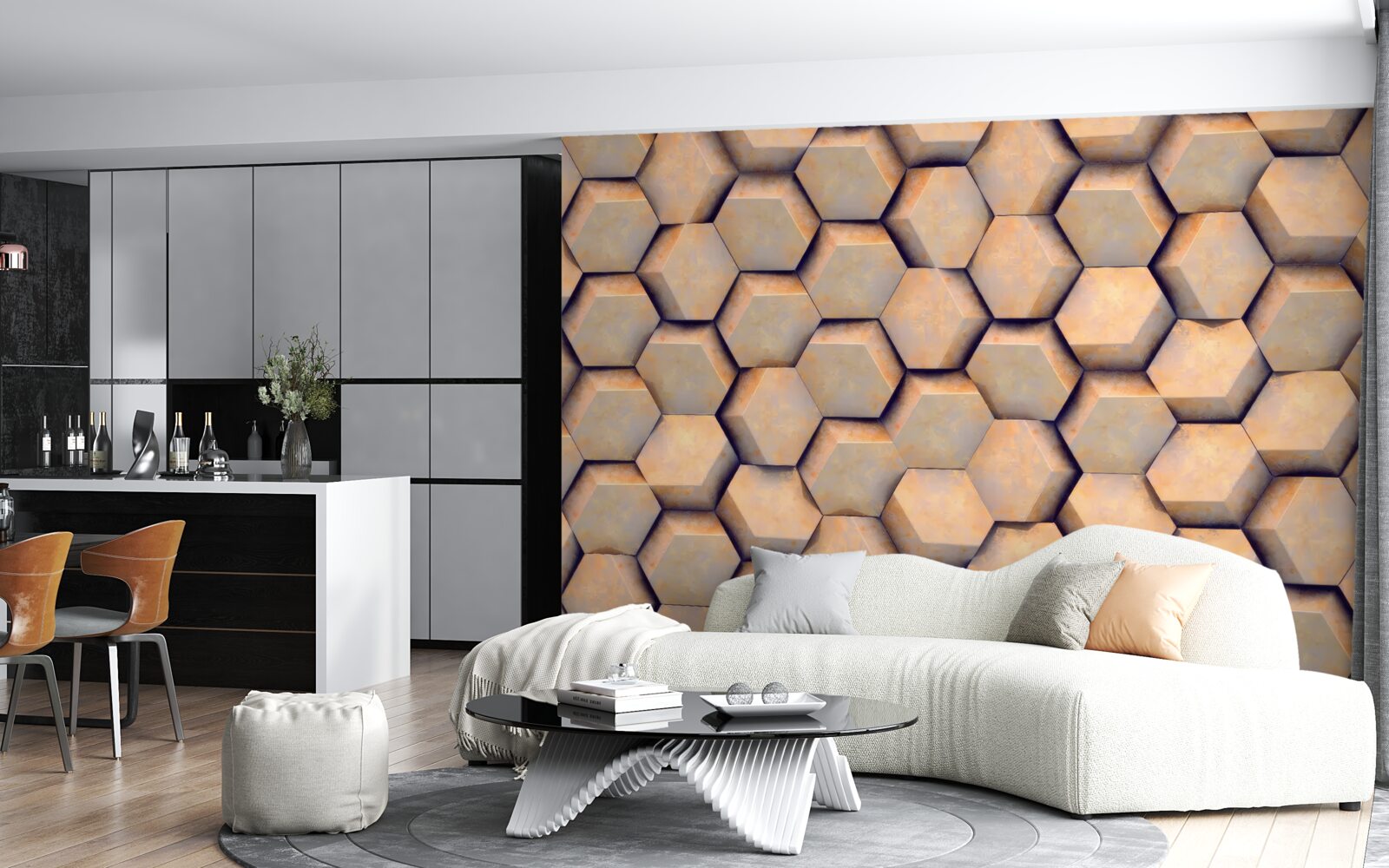 Fototapet hexagoane maro cu o formă tridimensională