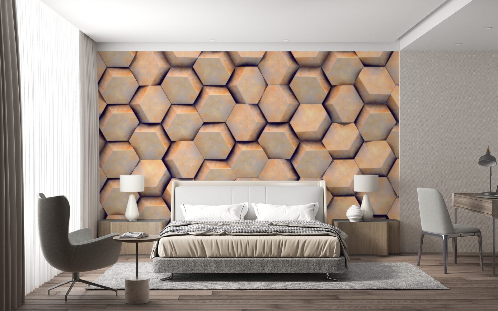Fototapet hexagoane maro cu o formă tridimensională