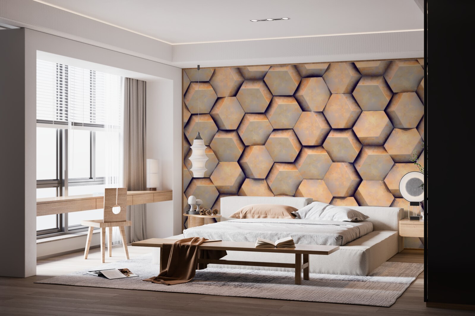 Fototapet hexagoane maro cu o formă tridimensională