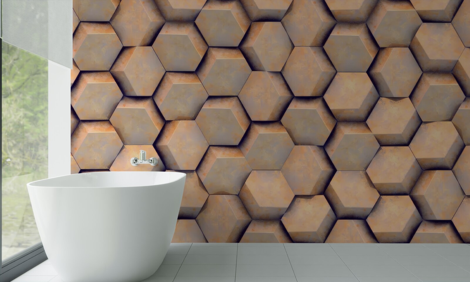 Fototapet hexagoane maro cu o formă tridimensională