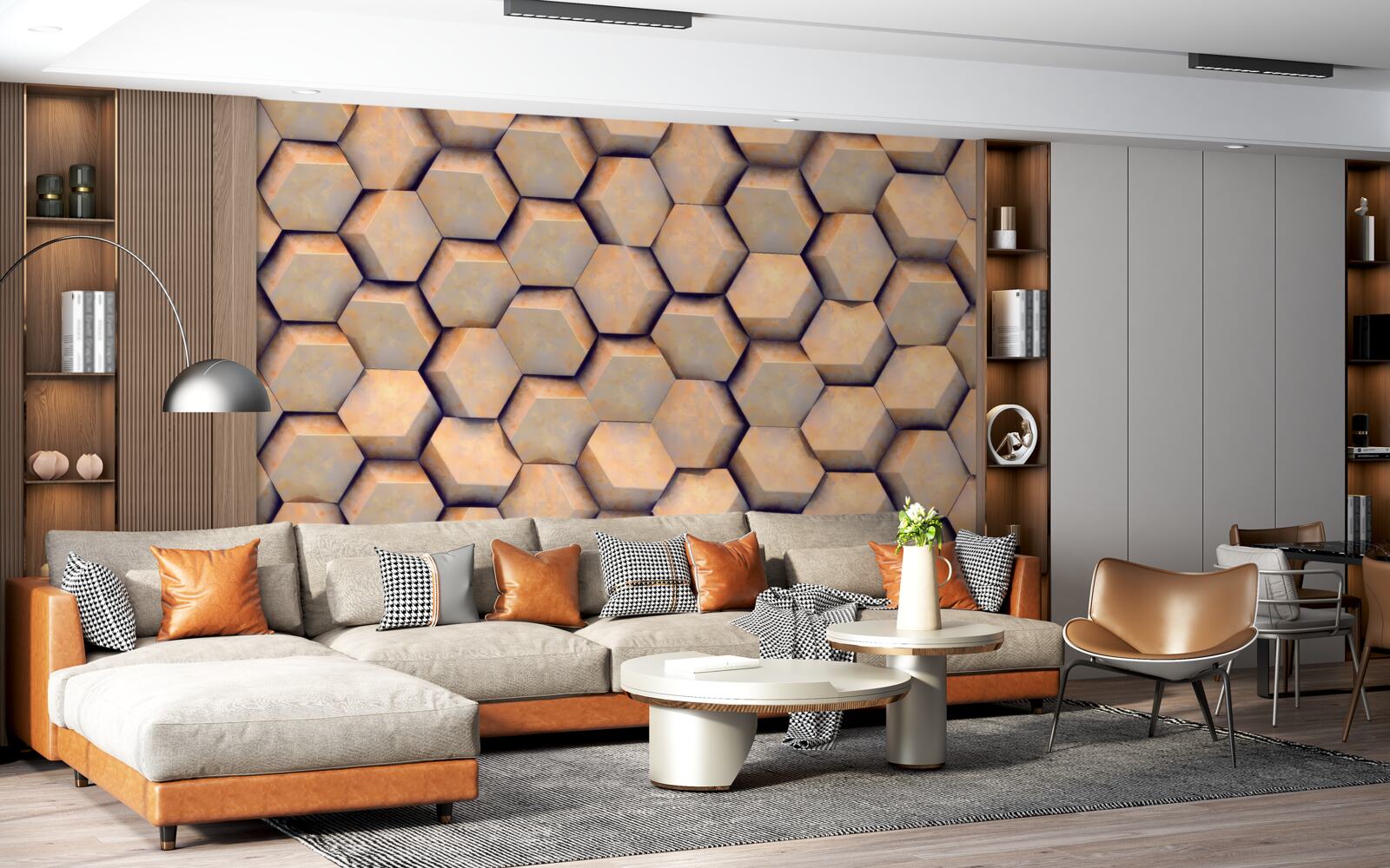 Fototapet hexagoane maro cu o formă tridimensională