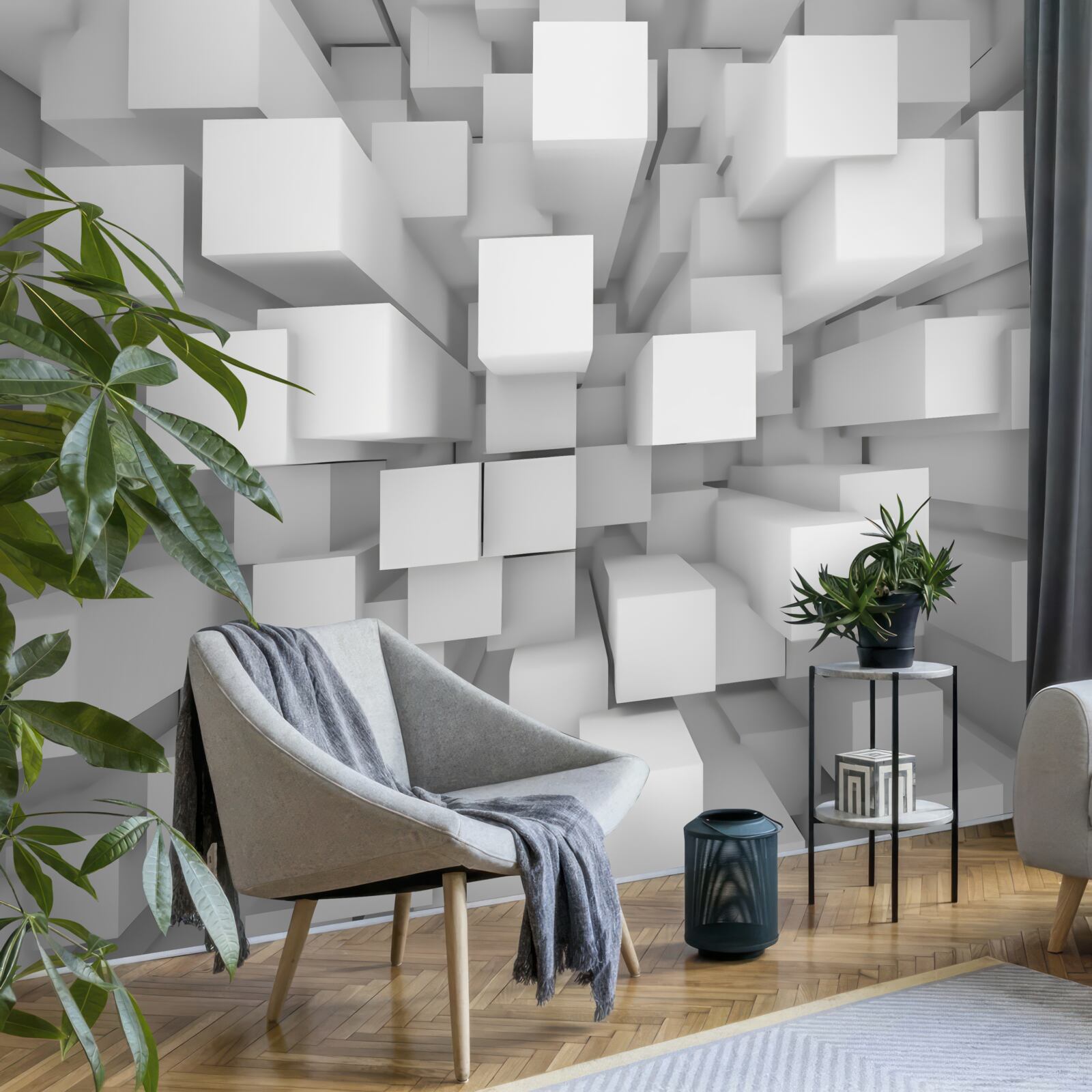 Fototapet paralelepipede albe tridimensionale