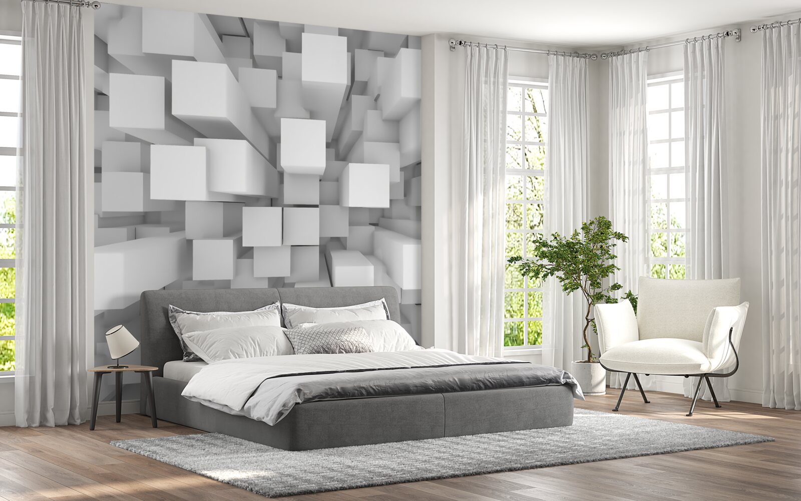 Fototapet paralelepipede albe tridimensionale