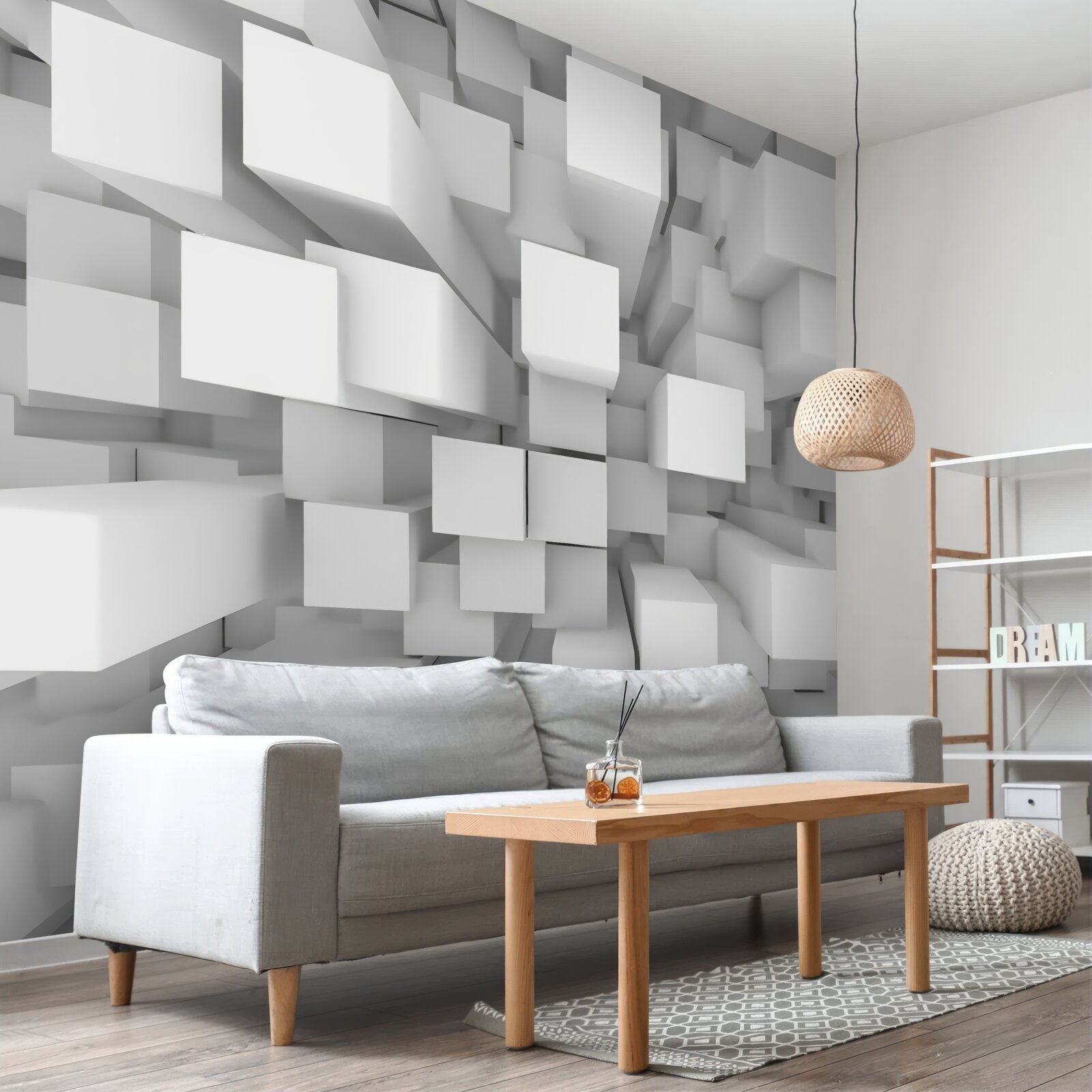 Fototapet paralelepipede albe tridimensionale