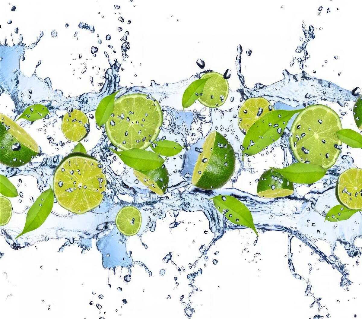 Fototapet lime tăiate felii și puse în apă