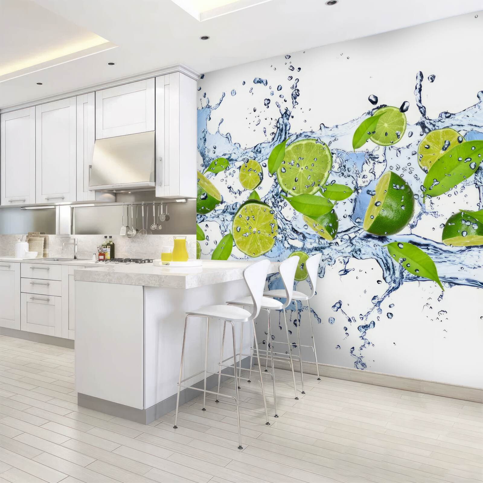 Fototapet lime tăiate felii și puse în apă