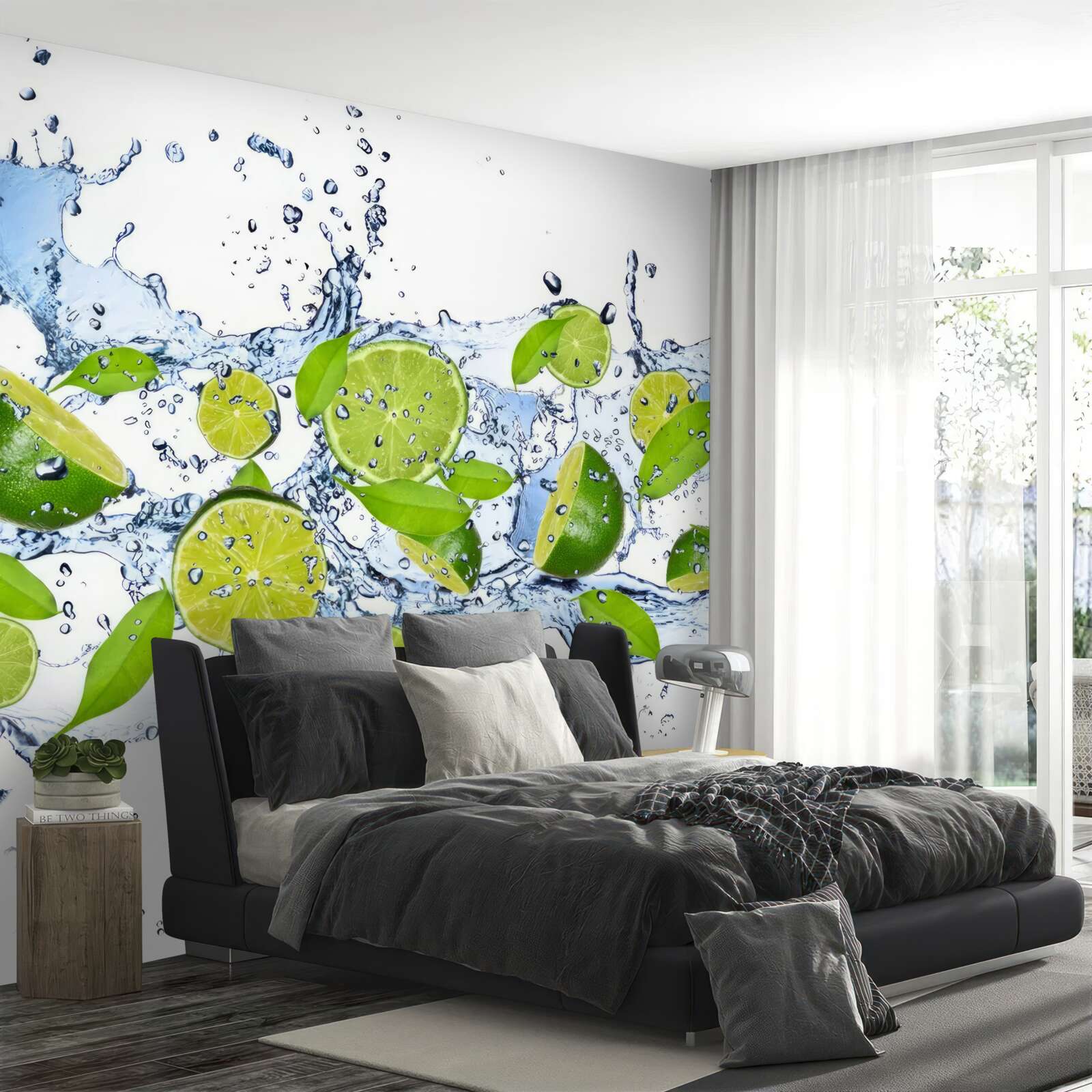 Fototapet lime tăiate felii și puse în apă