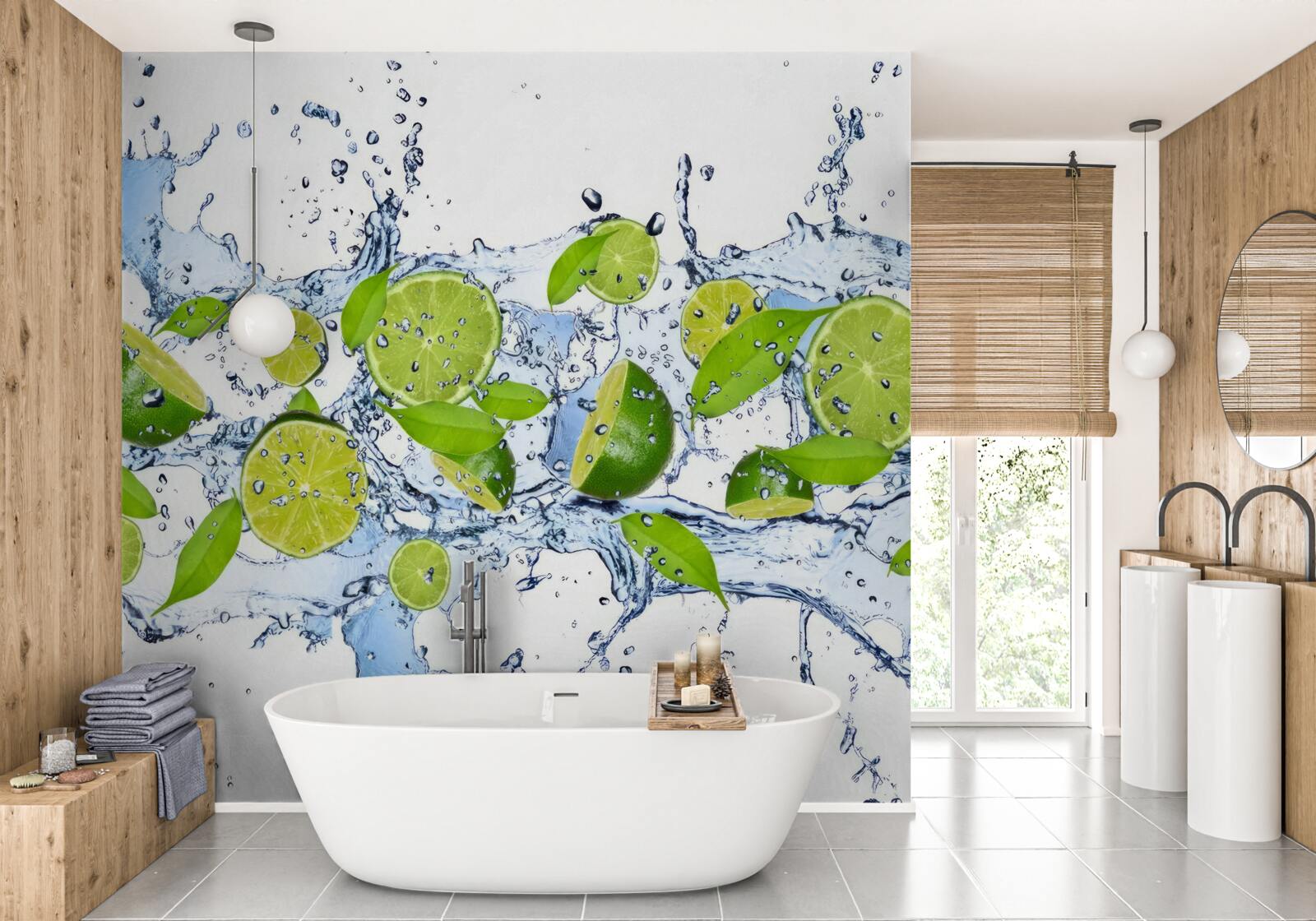 Fototapet lime tăiate felii și puse în apă