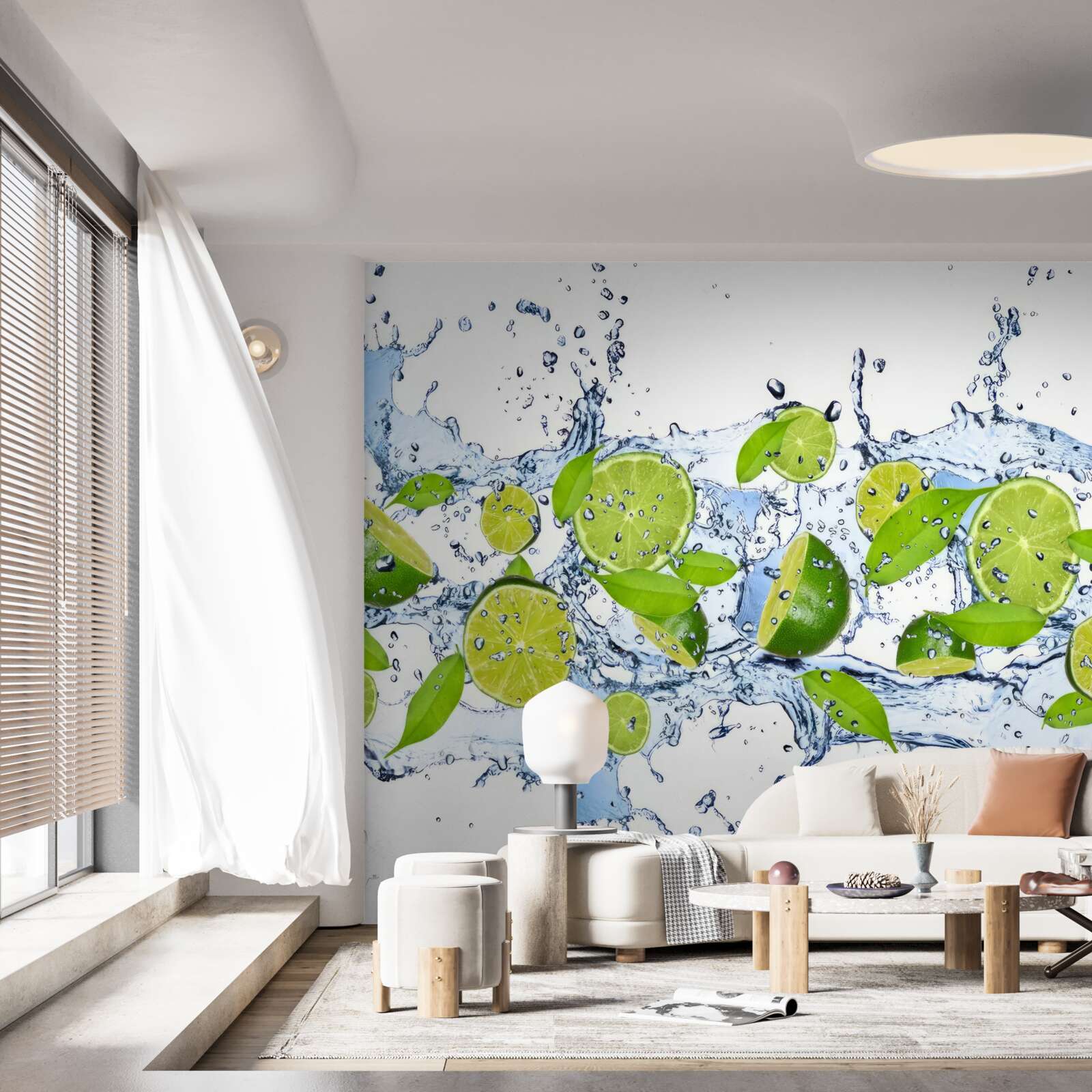 Fototapet lime tăiate felii și puse în apă