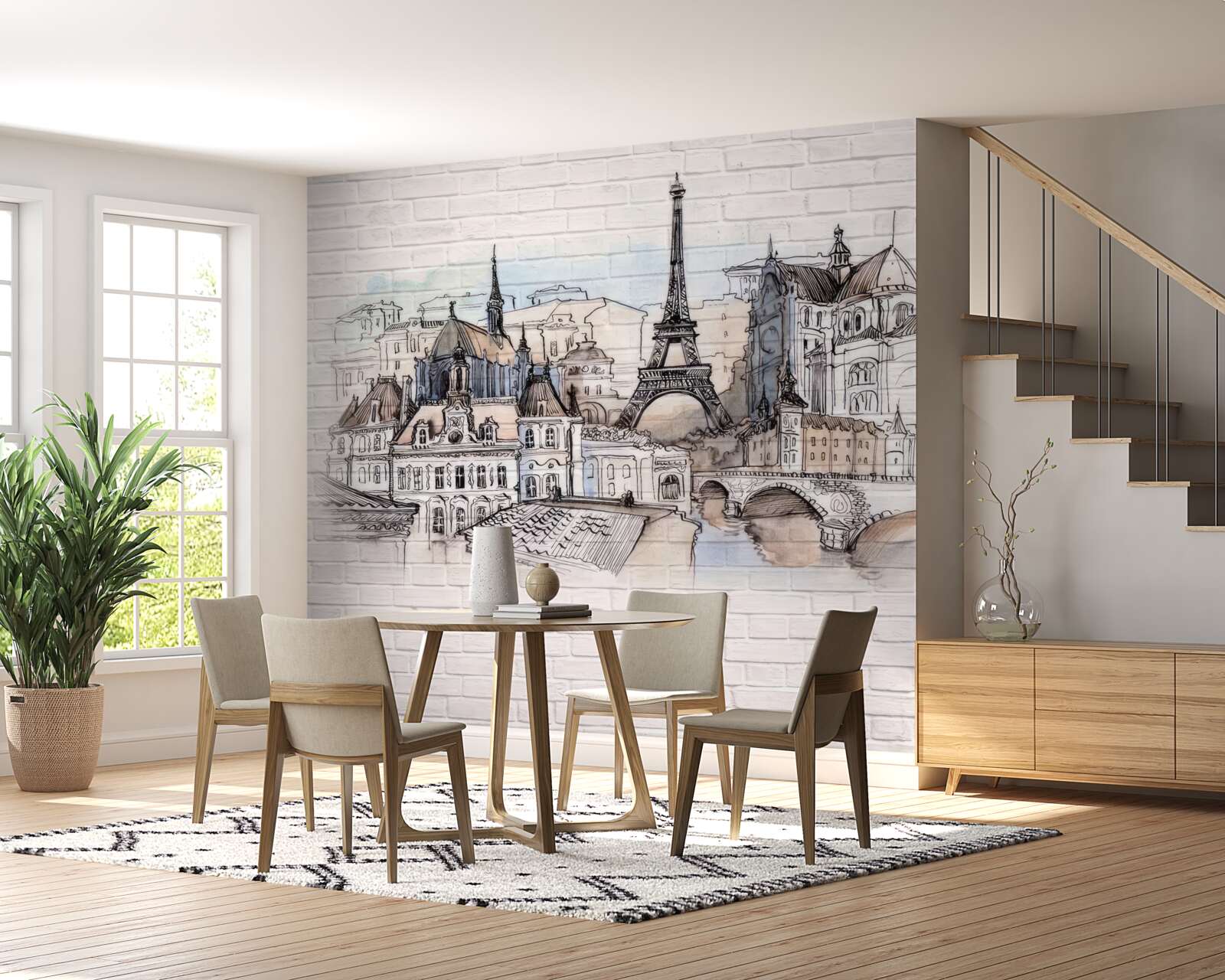 Fototapet imagine a Parisului pe un zid de cărămidă