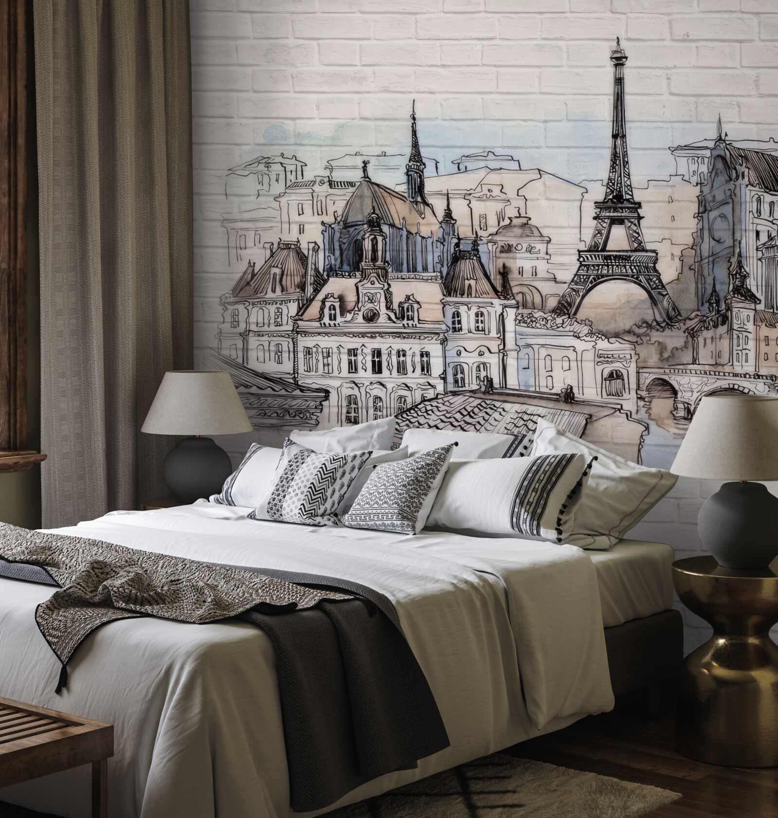Fototapet imagine a Parisului pe un zid de cărămidă