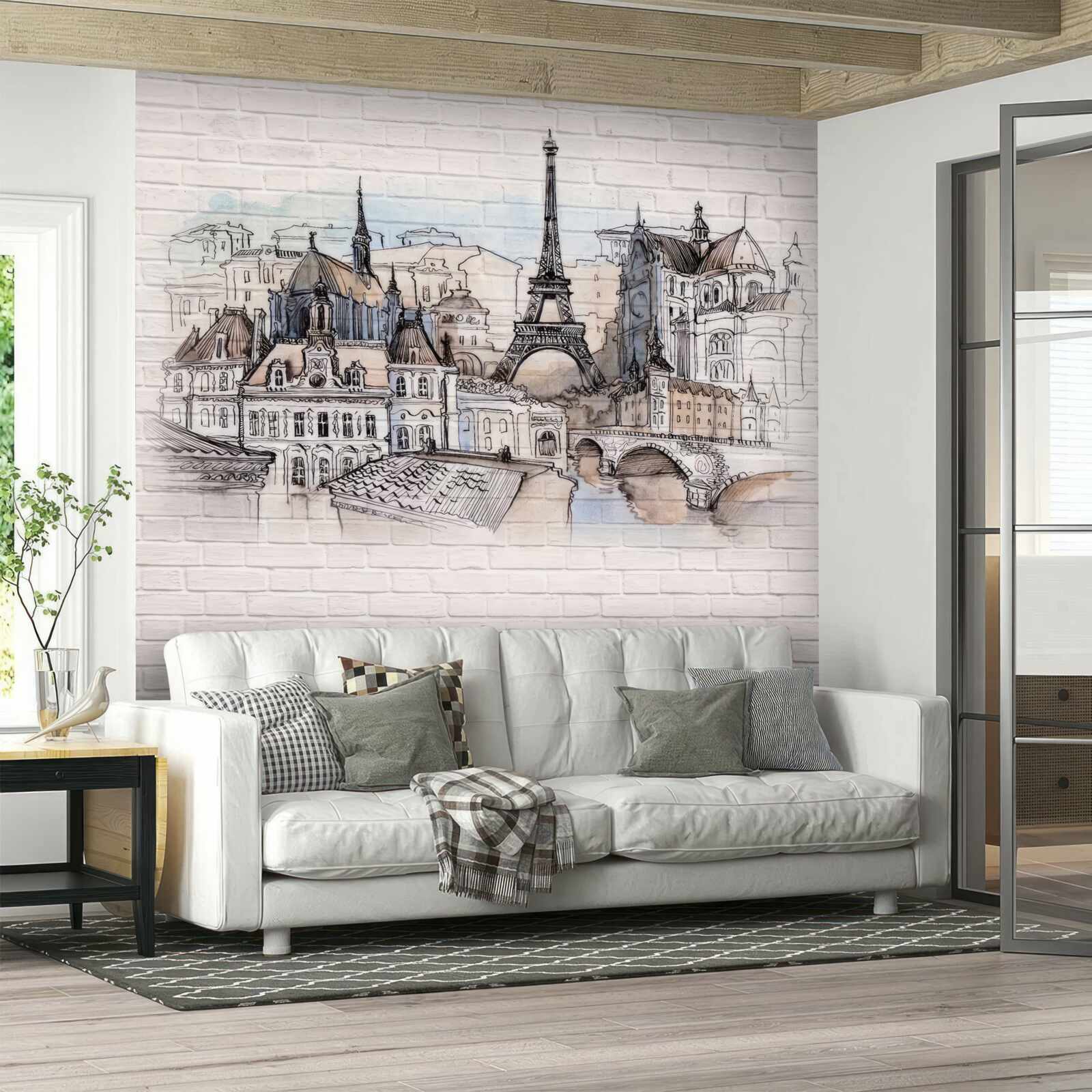 Fototapet imagine a Parisului pe un zid de cărămidă