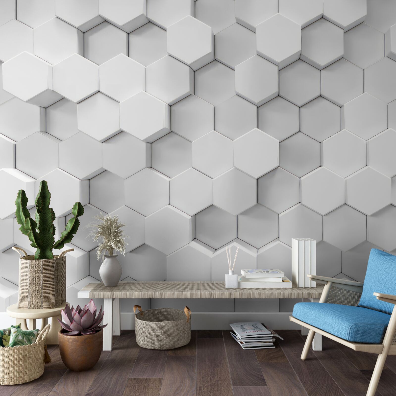 Fototapet multe hexagoane albe