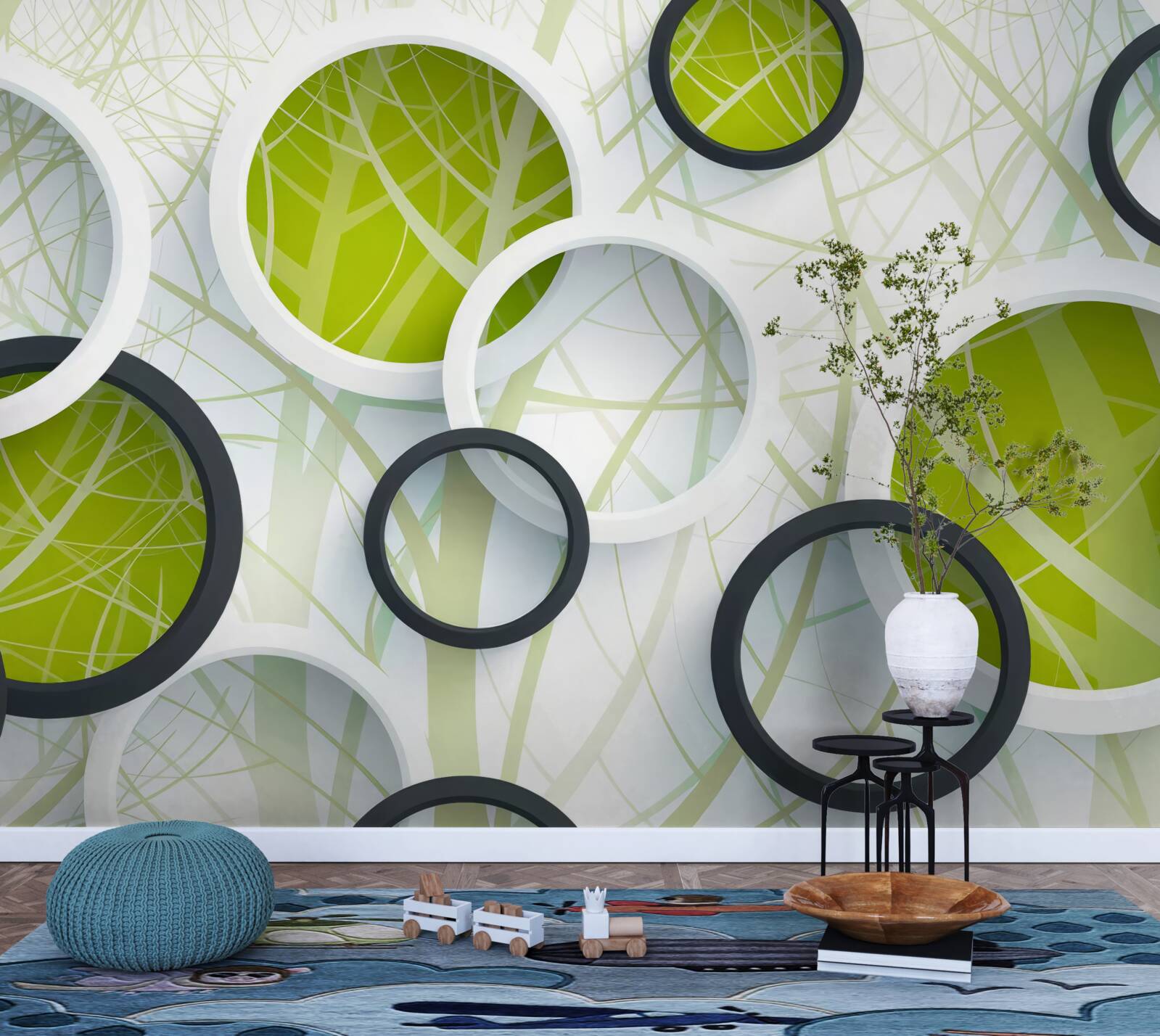 Fototapet fundal format din cercuri mari albe și negre