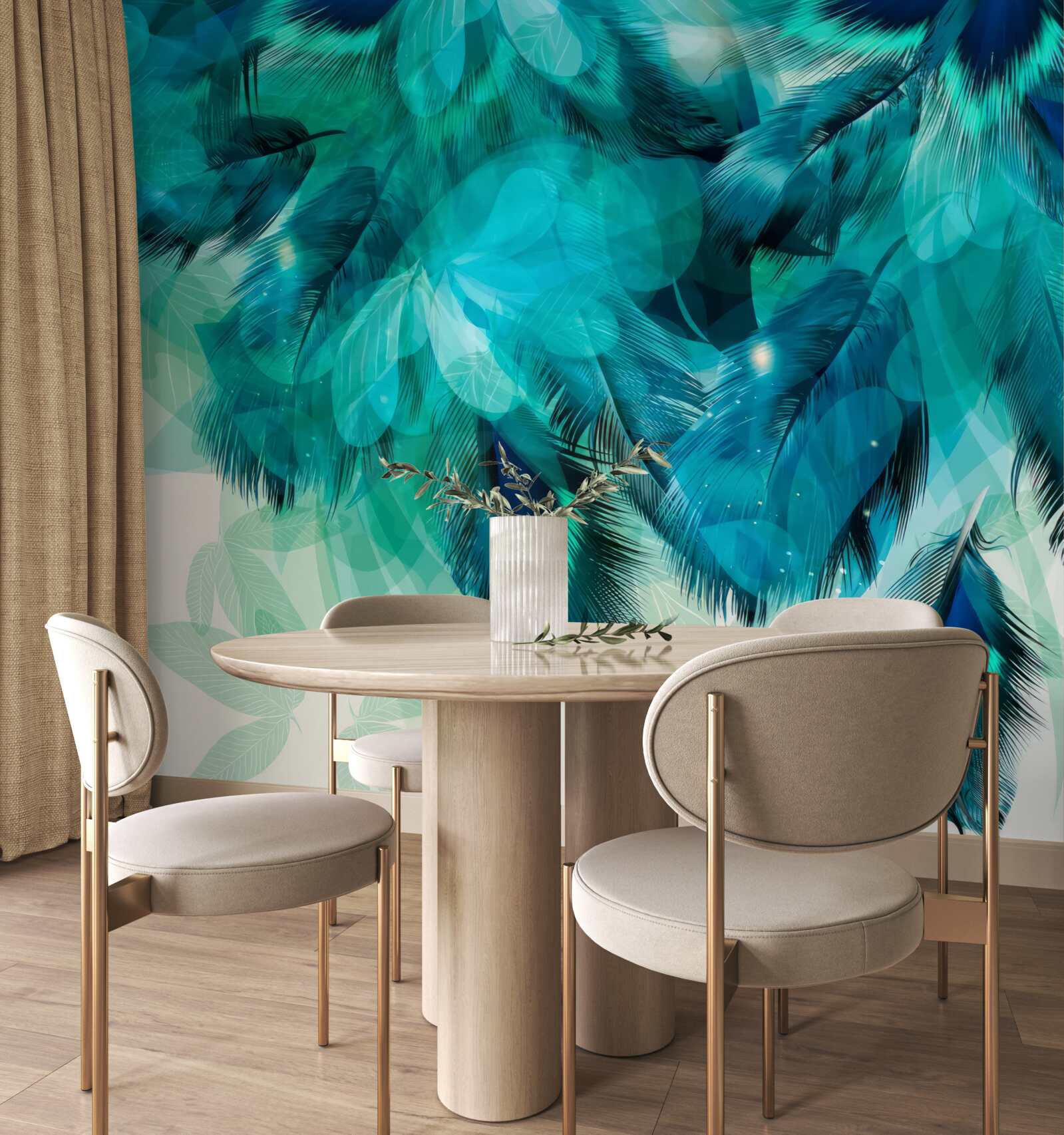 Fototapet pene de păun cu o nuanță turcoaz