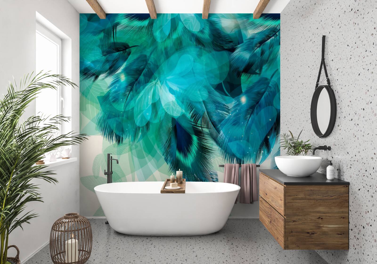 Fototapet pene de păun cu o nuanță turcoaz