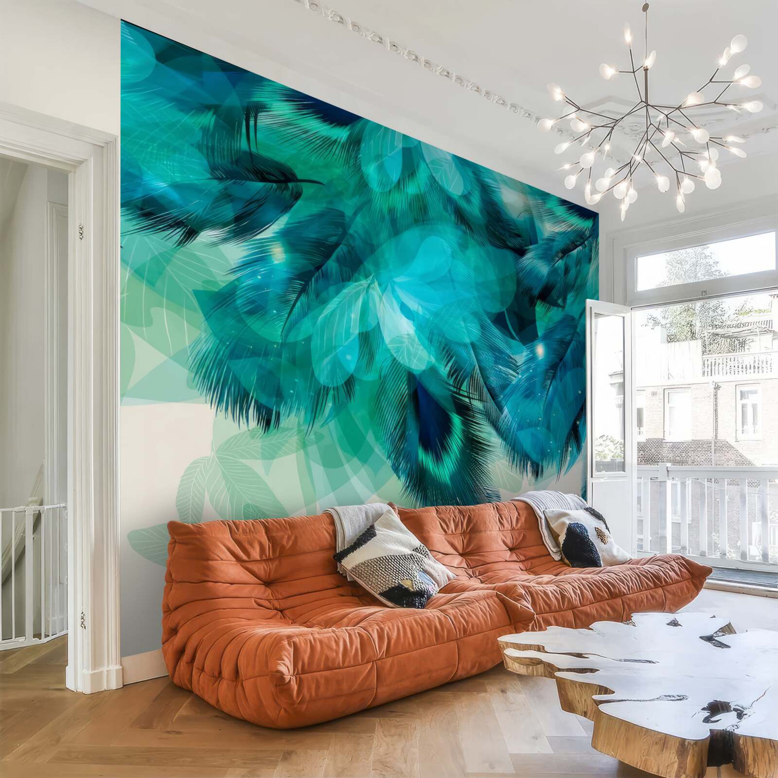 Fototapet pene de păun cu o nuanță turcoaz