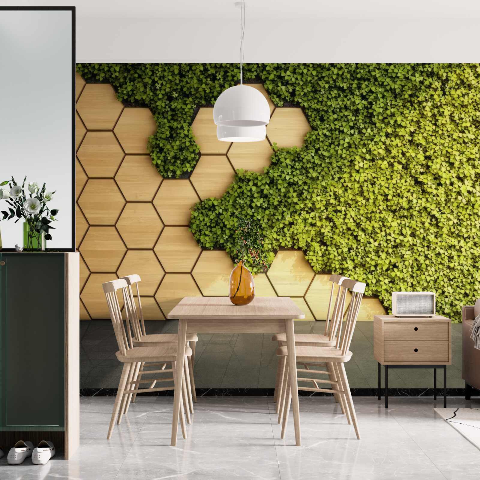 Fototapet iederă verde înfășurată în jurul unui perete maro