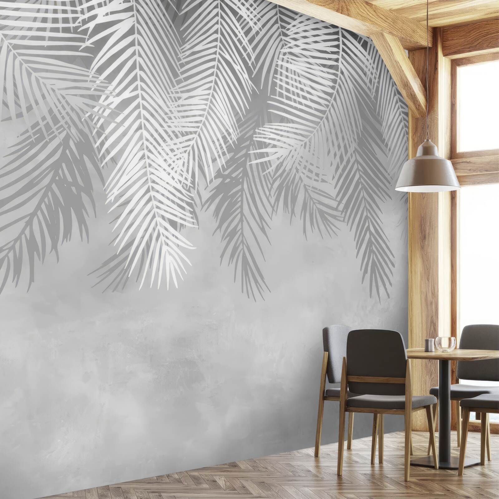 Fototapet frunze mari de ferigă albă care atârnă în jos