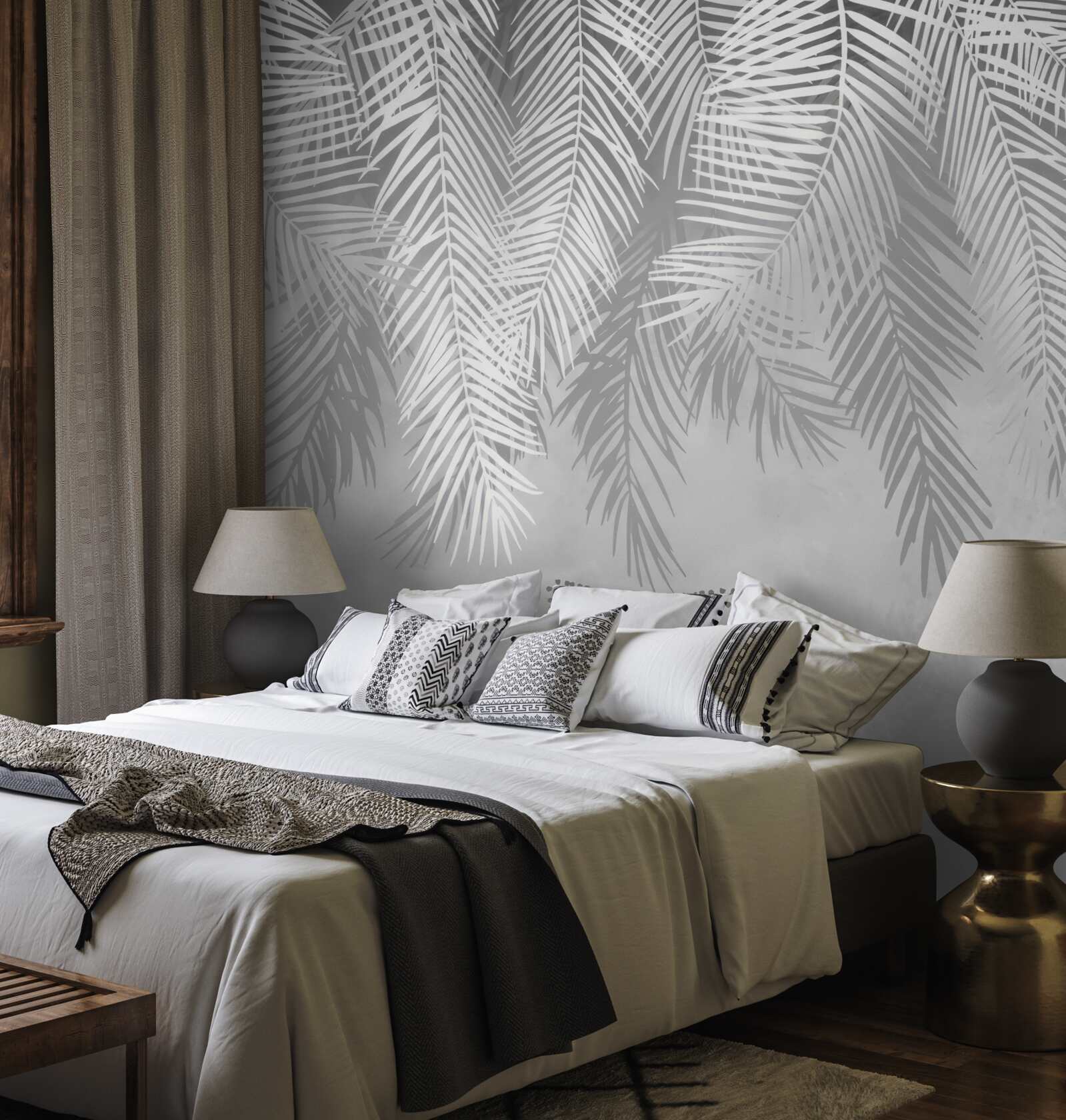 Fototapet frunze mari de ferigă albă care atârnă în jos