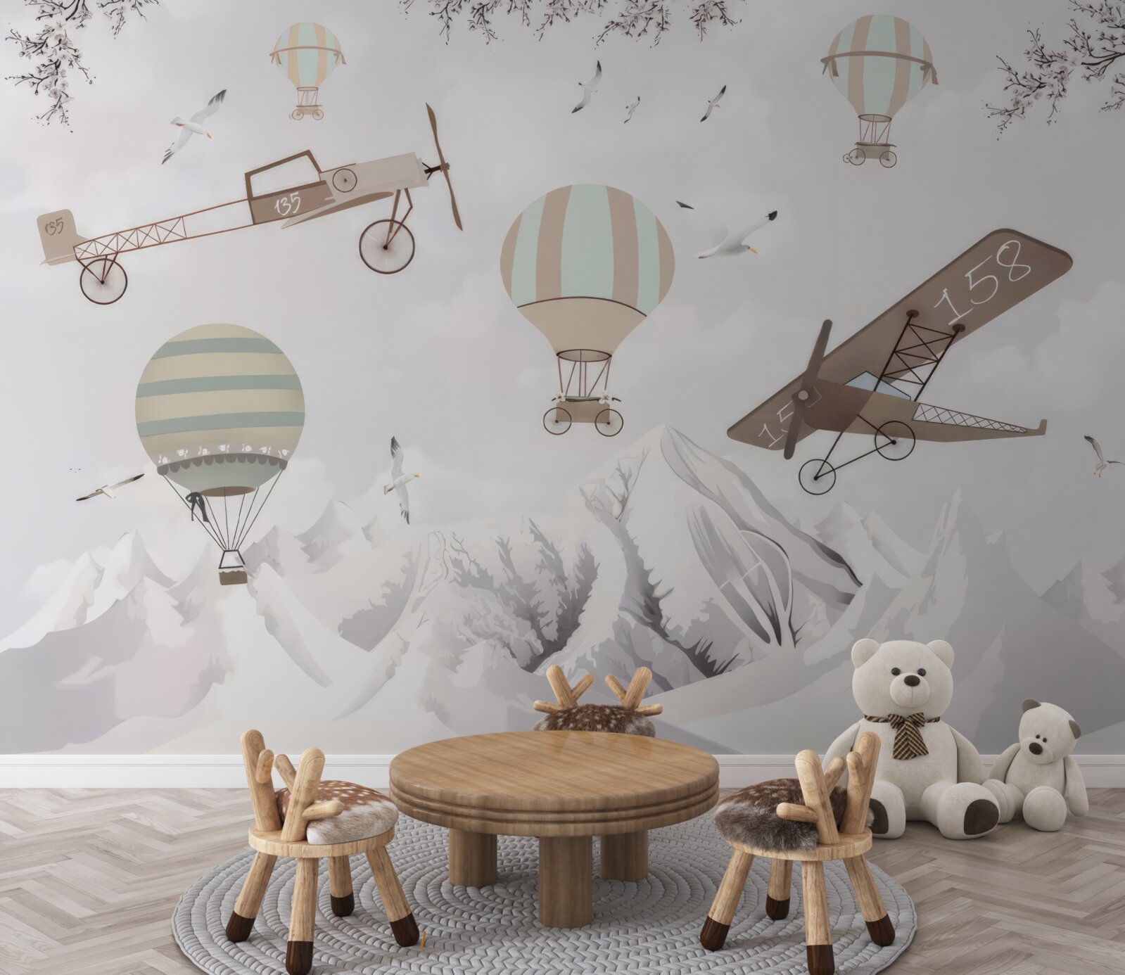 Fototapet diverse avioane survolează munții