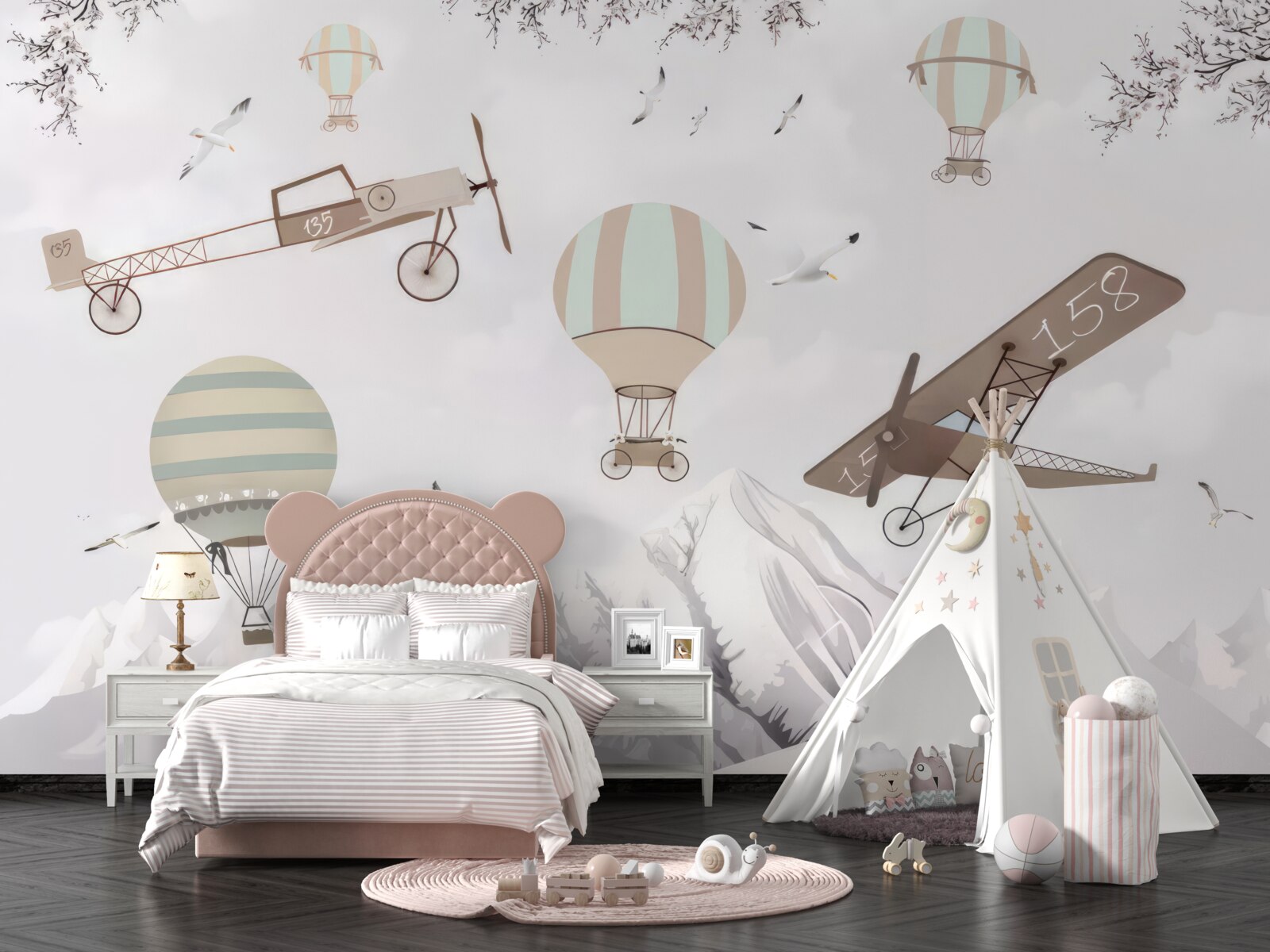 Fototapet diverse avioane survolează munții