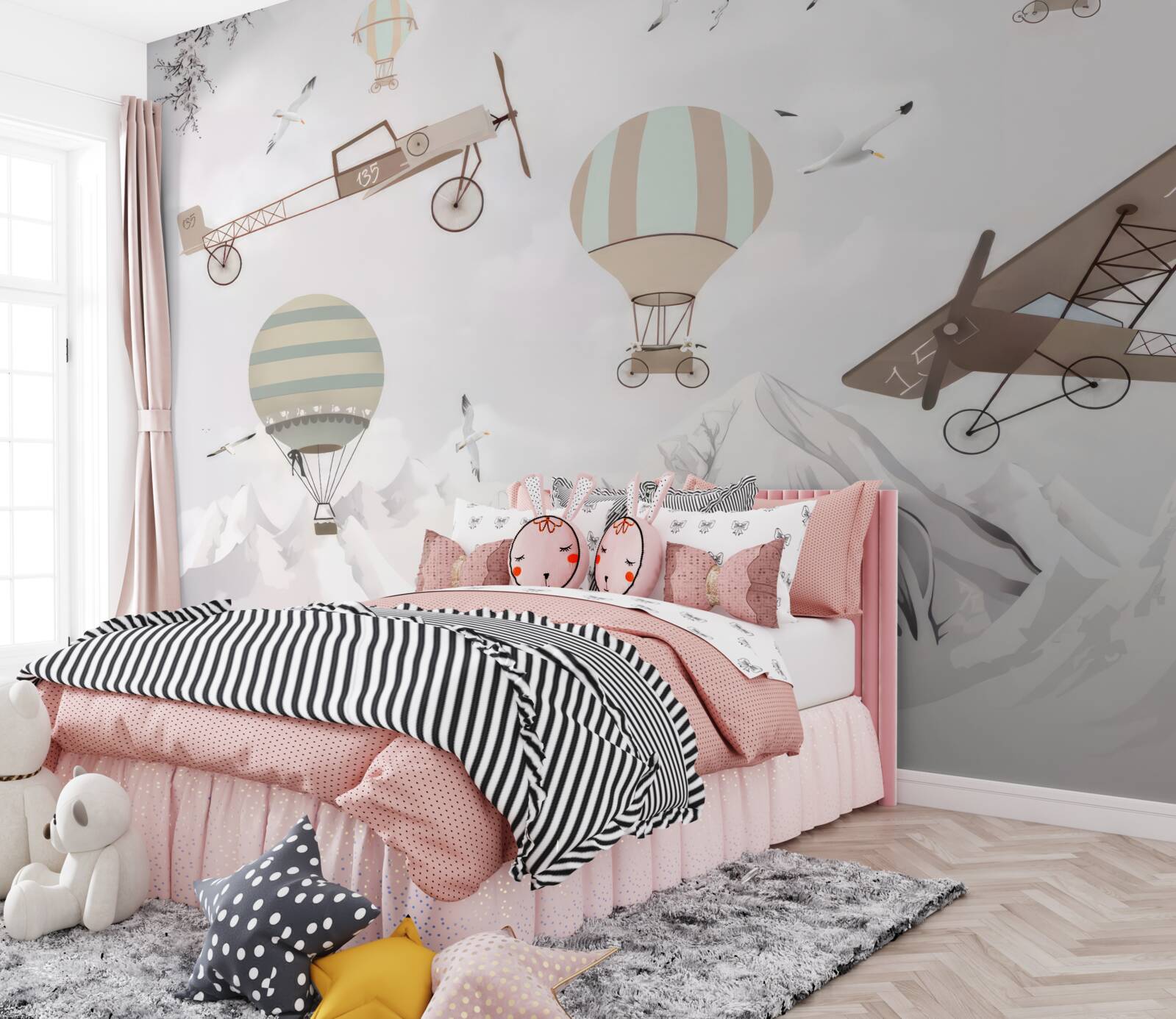 Fototapet diverse avioane survolează munții