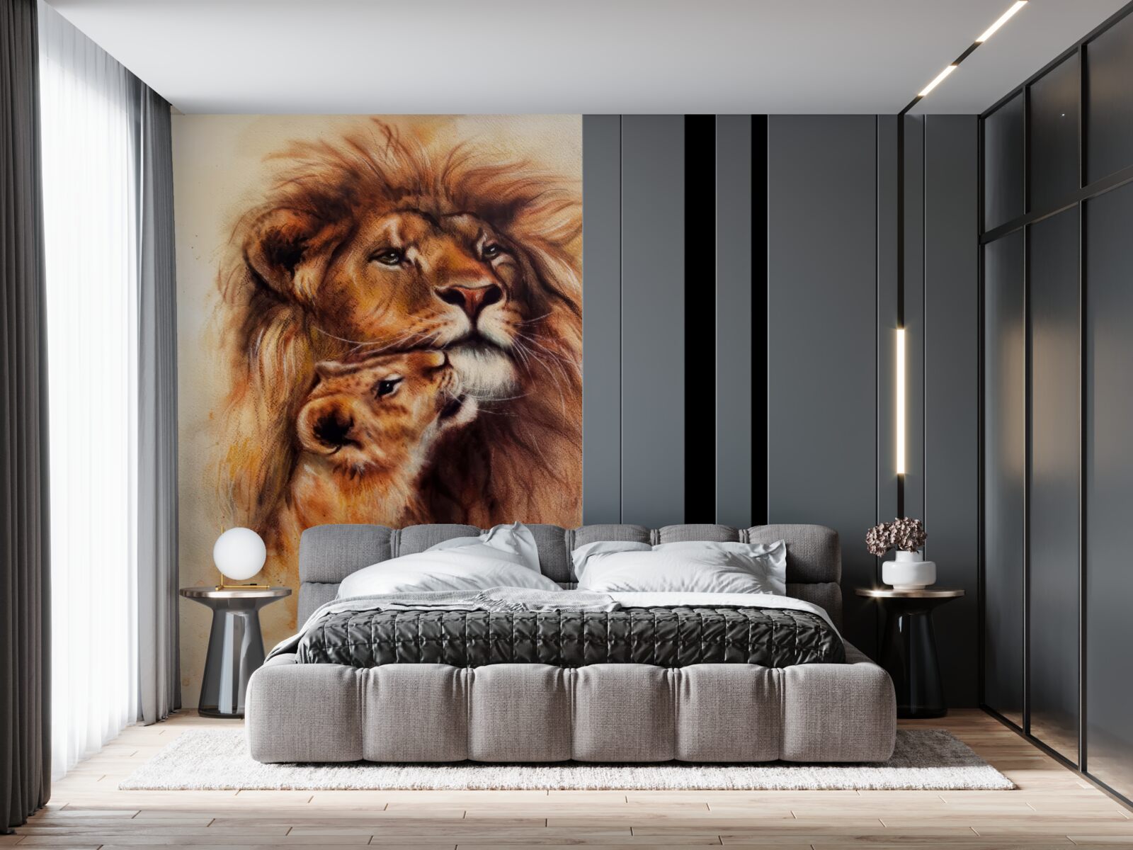 Fototapet un leu adult și puii săi