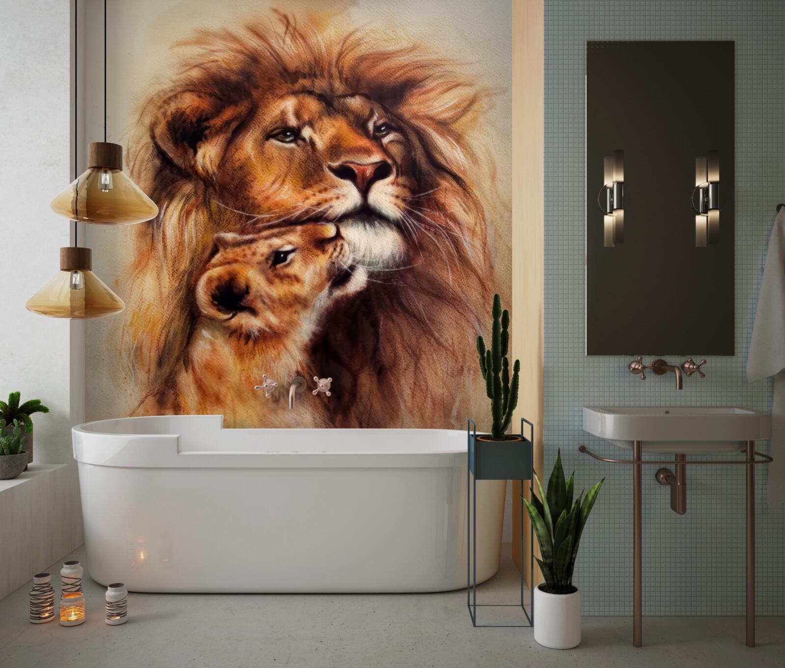 Fototapet un leu adult și puii săi