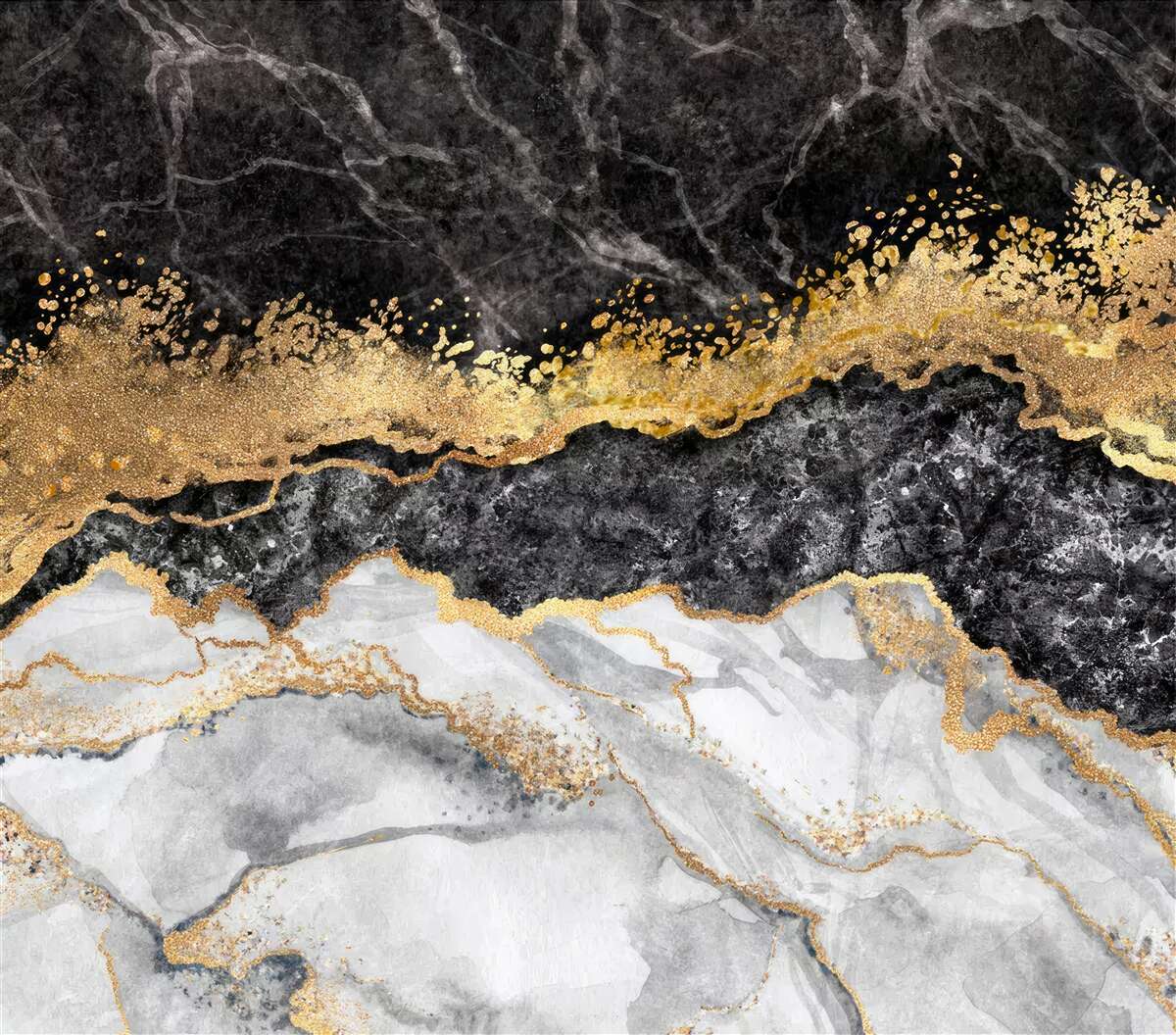 Fototapet marmură în nuanțe de negru, alb și auriu