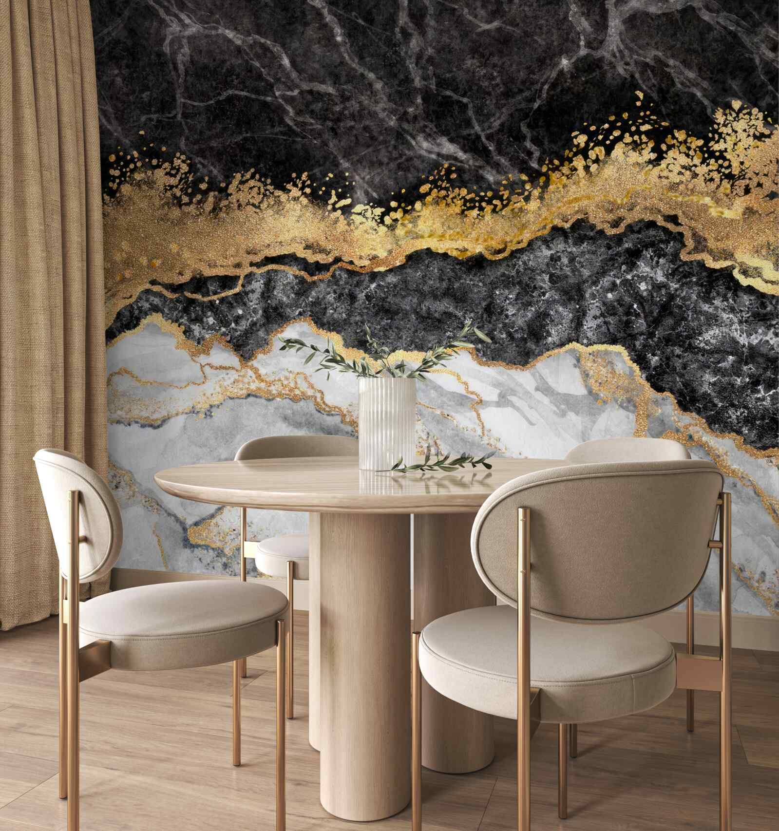 Fototapet marmură în nuanțe de negru, alb și auriu