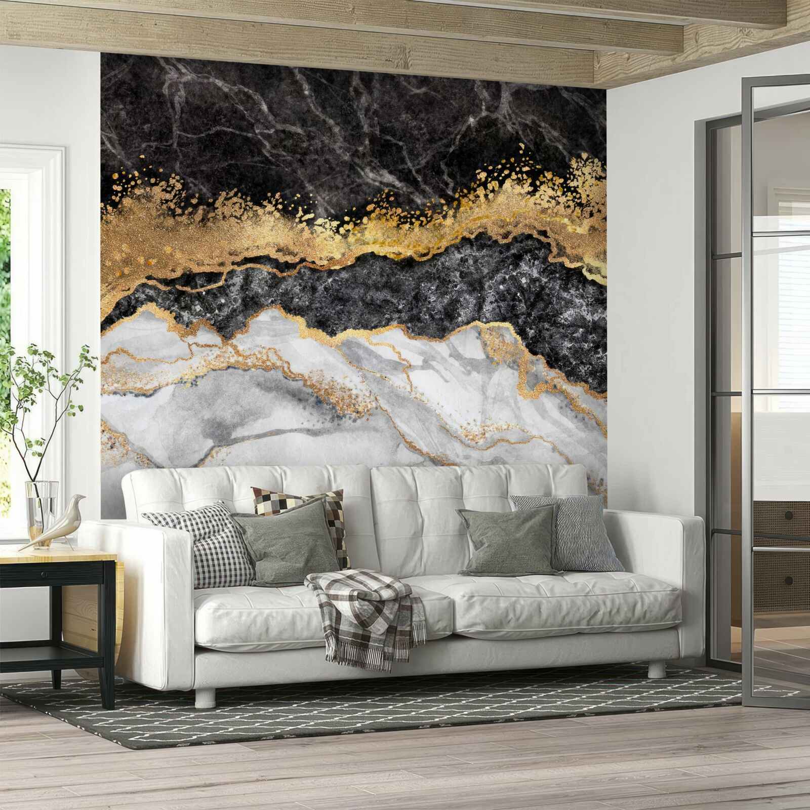 Fototapet marmură în nuanțe de negru, alb și auriu