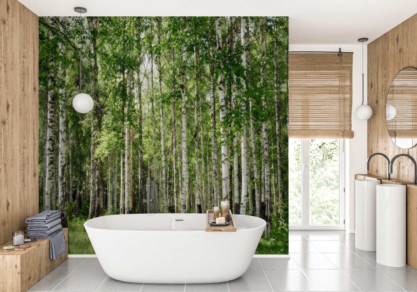 Fototapet plin de farmec mesteacăn