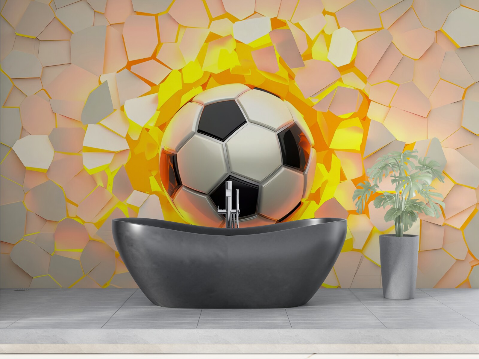 Fototapet mingea trece prin perete, emițând o strălucire aurie