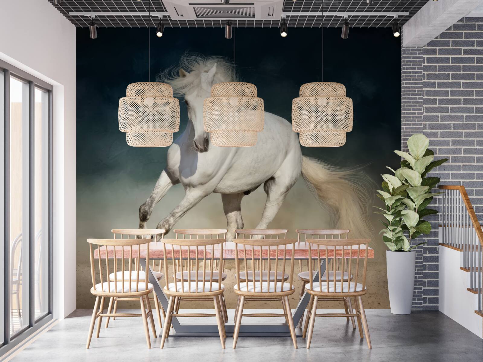 Fototapet White Horse Run