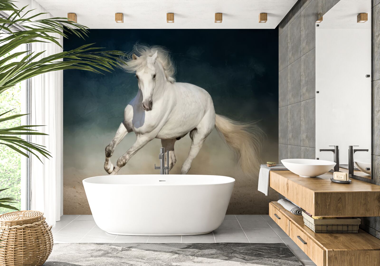 Fototapet White Horse Run