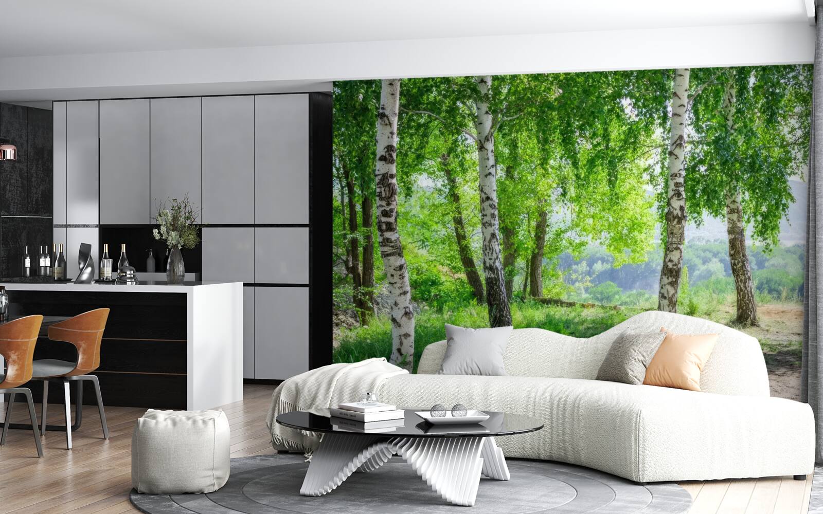 Fototapet o pădure plină de mesteceni verzi