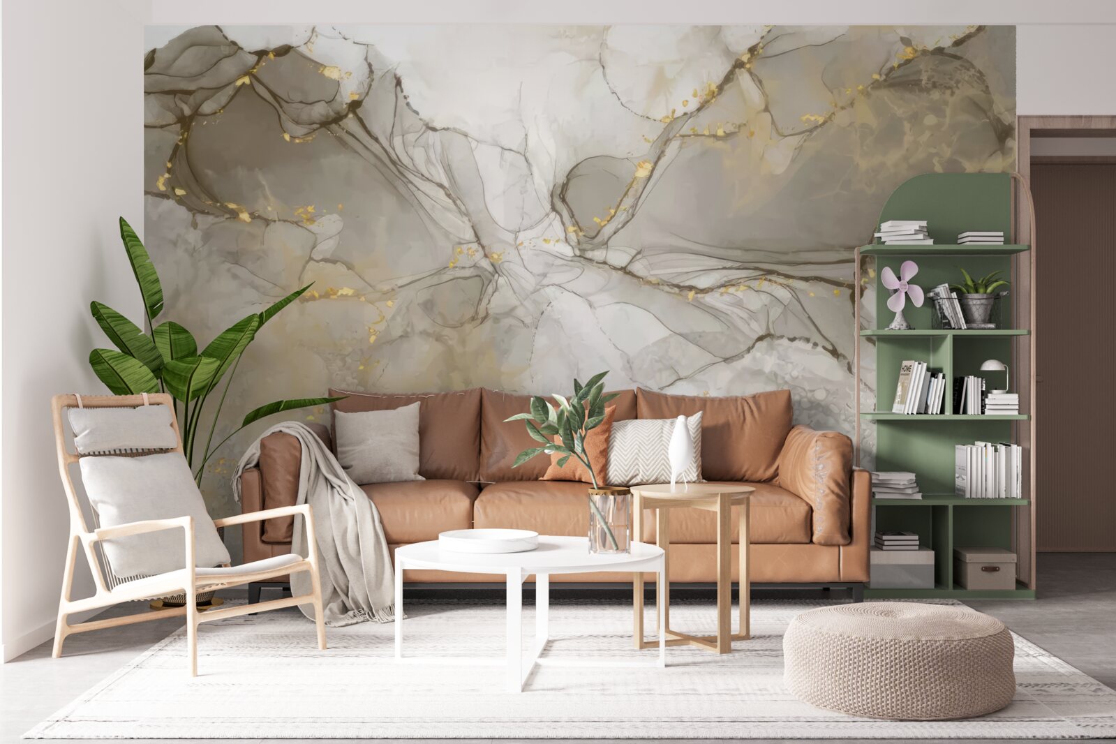 Fototapet alb și gri cu marmură aurită