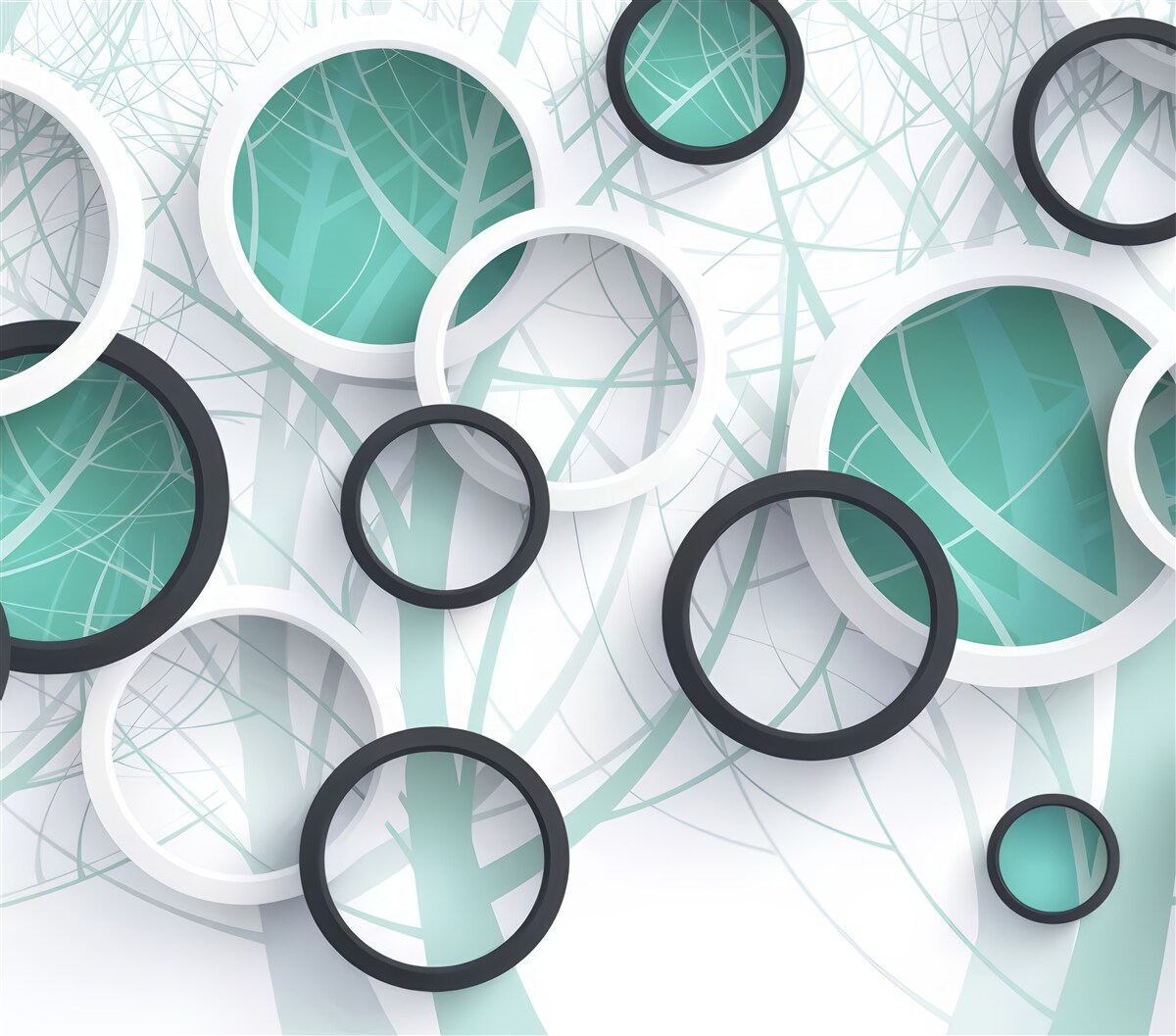 Fototapet roți volumetrice în alb și negru