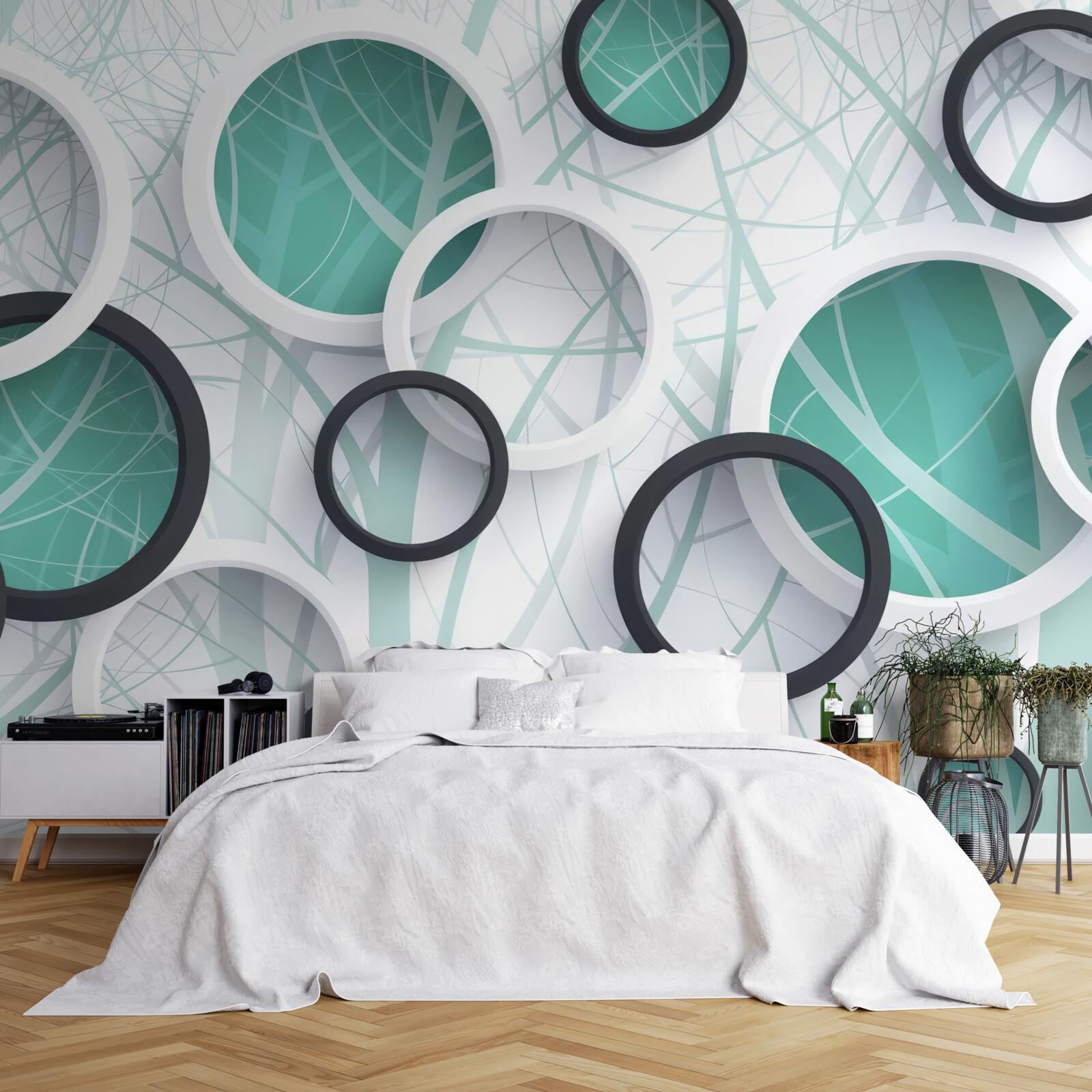 Fototapet roți volumetrice în alb și negru