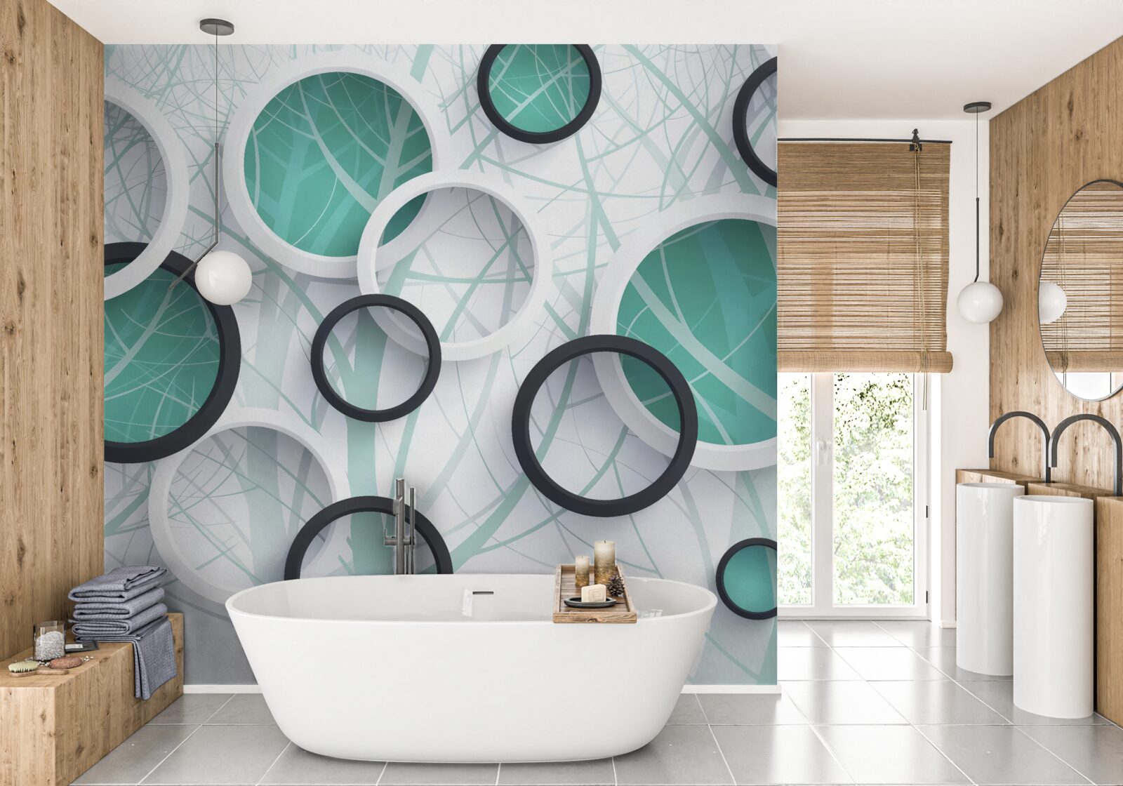 Fototapet roți volumetrice în alb și negru